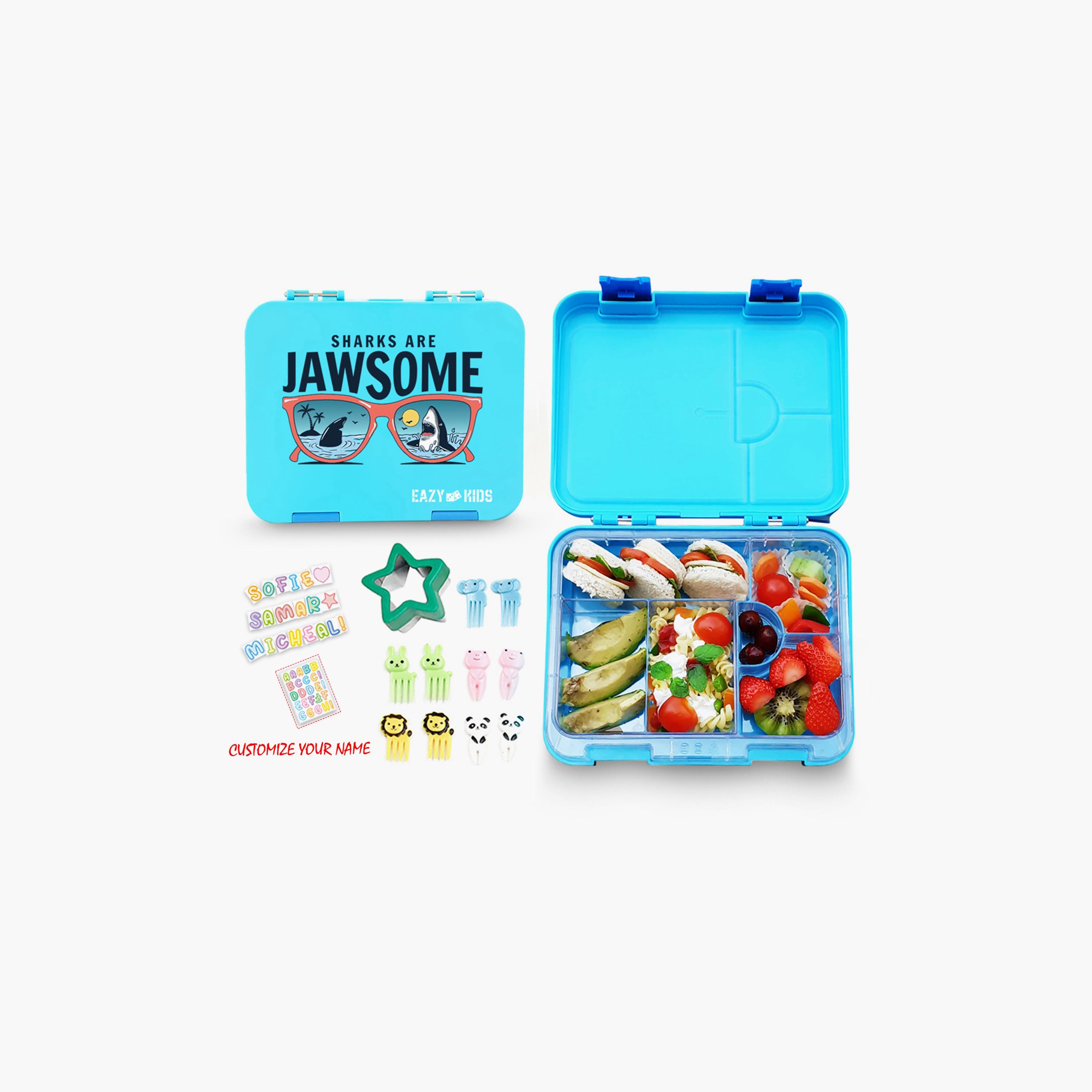 Eazy Kids Bento Lunch Box with Lunch Bag, Jawsome, Blue-school-lunchessentials-lunchboxes-image-4
