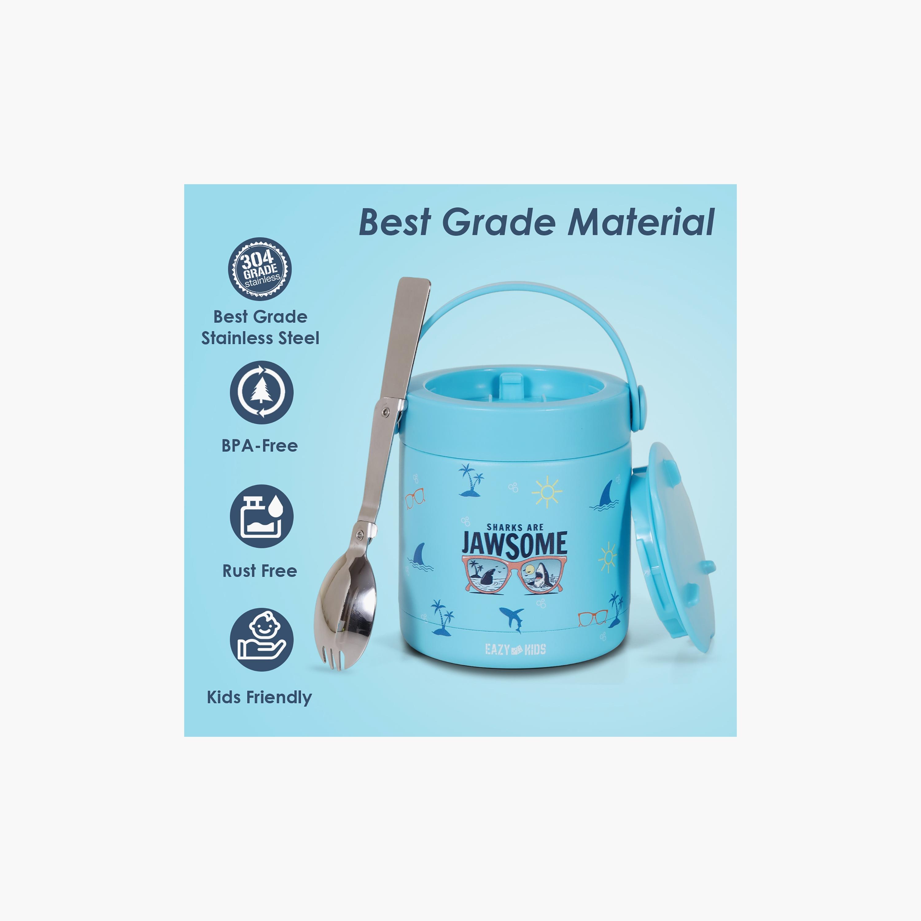 Eazy Kids Bento Lunch Box with 2In1 Tritan Water Bottle And Steel Food Jar, Jawsome, Blue-school-lunchessentials-lunchboxes-image-4
