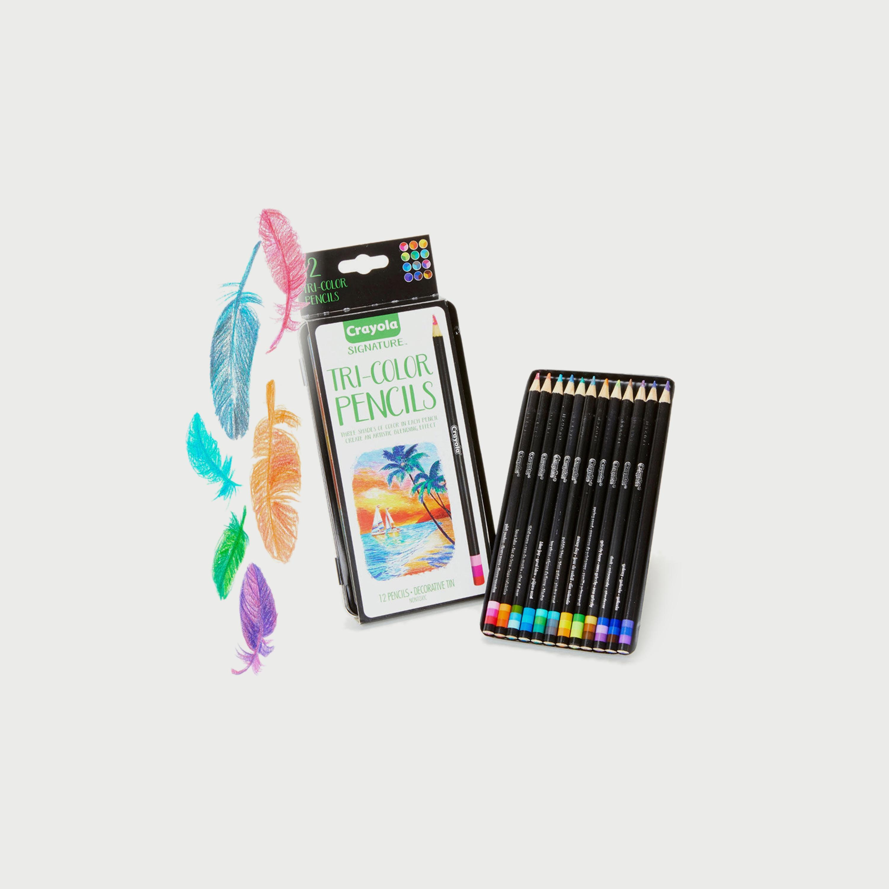 اقلام رصاص ملونة ثلاثية الظلال 12 قطعة مع حافظة صفيح ملونة من كرايولا-school-stationery-sets-image-1
