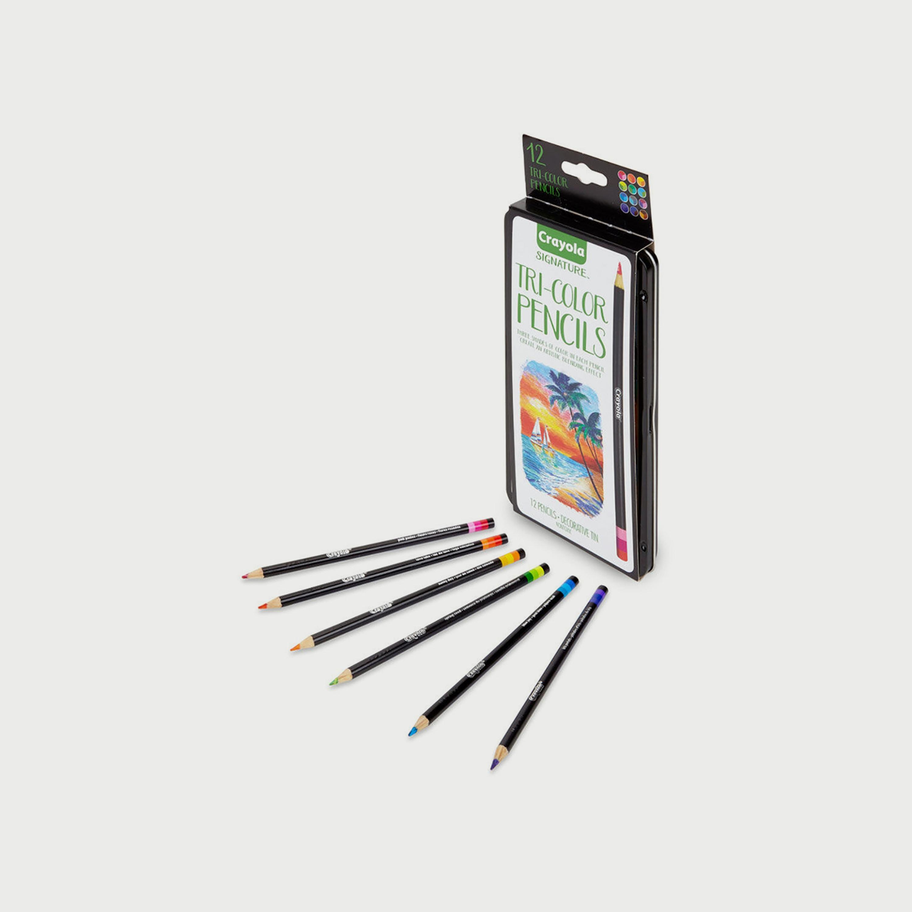 اقلام رصاص ملونة ثلاثية الظلال 12 قطعة مع حافظة صفيح ملونة من كرايولا-school-stationery-sets-image-4