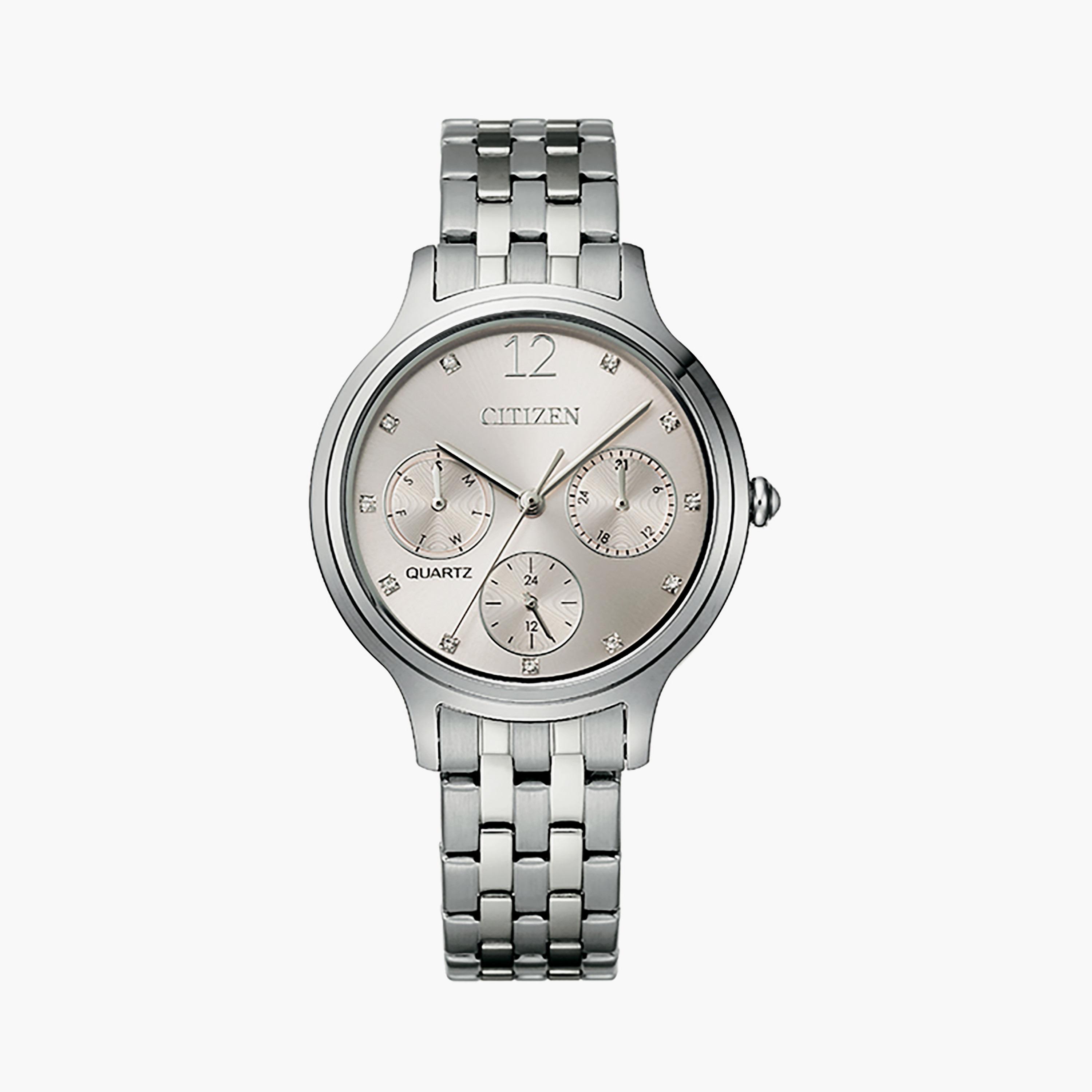 ED8180-52X | ساعة سيتيزن كرونوغراف فضي 33 ملم بسوار ستانلس ستيل-women-watchesandjewellery-watches-image-1