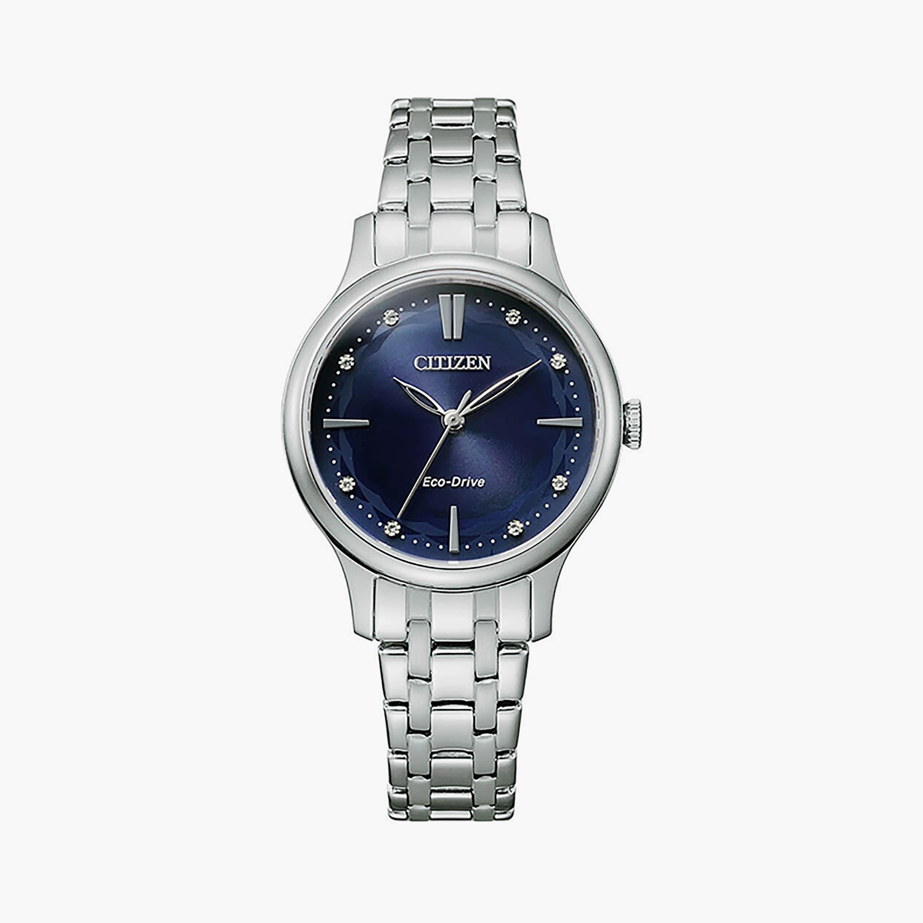 ساعة سيتيزن إيكو درايف 30 ملم فضية أنالوج بسوار من الستانلس ستيل | EM0890-85L-women-watchesandjewellery-watches-image-1