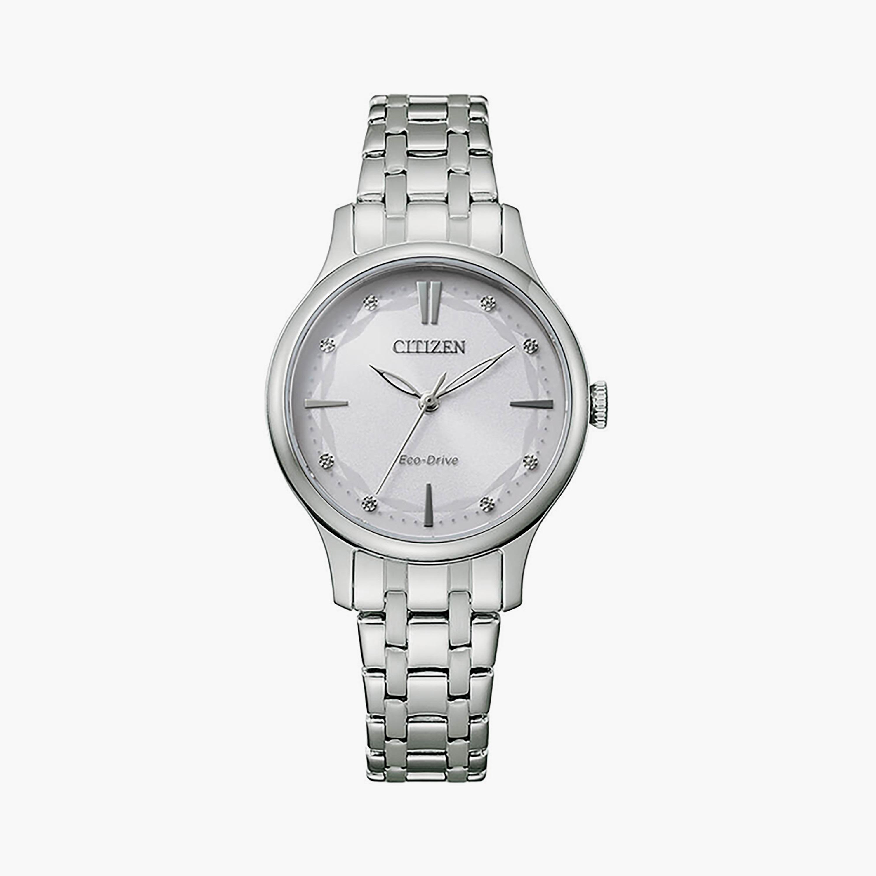 ساعة سيتيزن إيكو درايف 30 ملم فضية أنالوج بسوار من الستانلس ستيل | EM0890-85A-women-watchesandjewellery-watches-image-1
