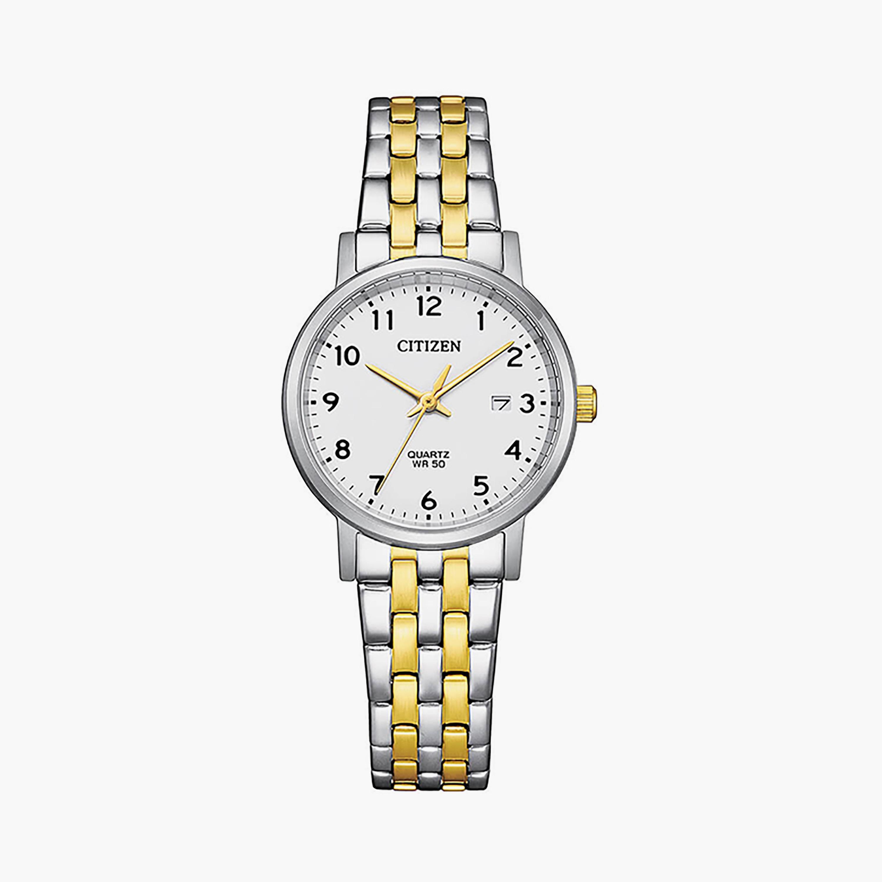 ساعة سيتيزن 28 ملم أنالوج فضي وذهبي بسوار من الستانلس ستيل | EU6096-58A-women-watchesandjewellery-watches-image-1