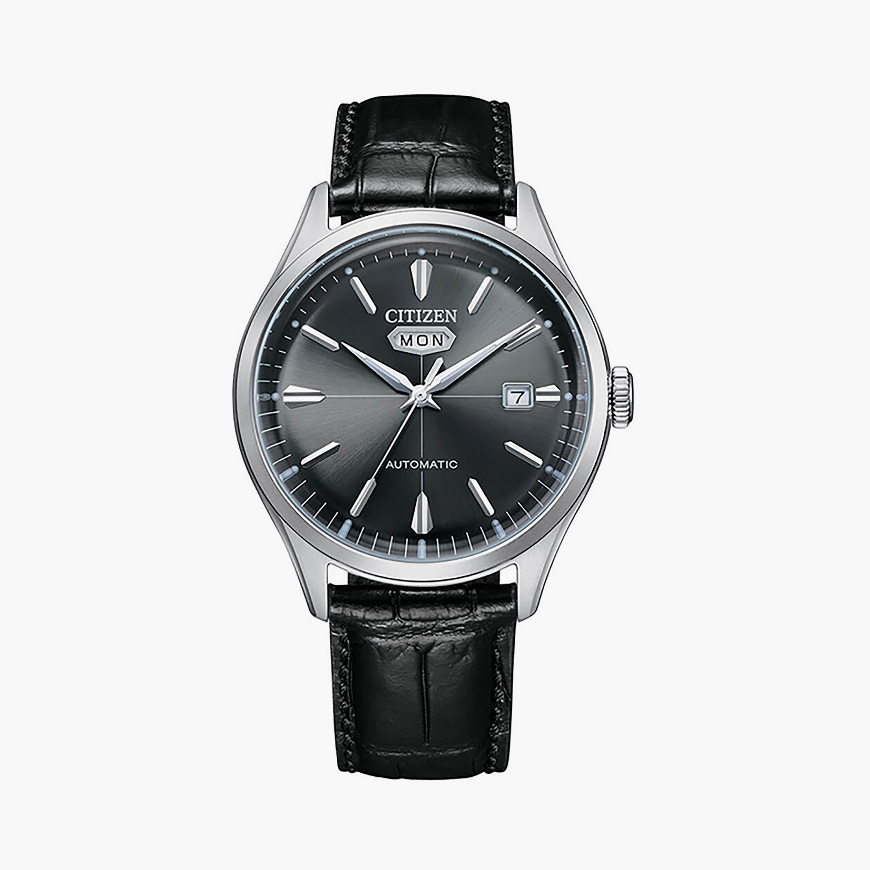 ساعة سيتيزن للرجال 40 ملم بسوار جلدي أسود أوتوماتيكية | NH8390-20H-men-watchesandjewellery-watches-image-1