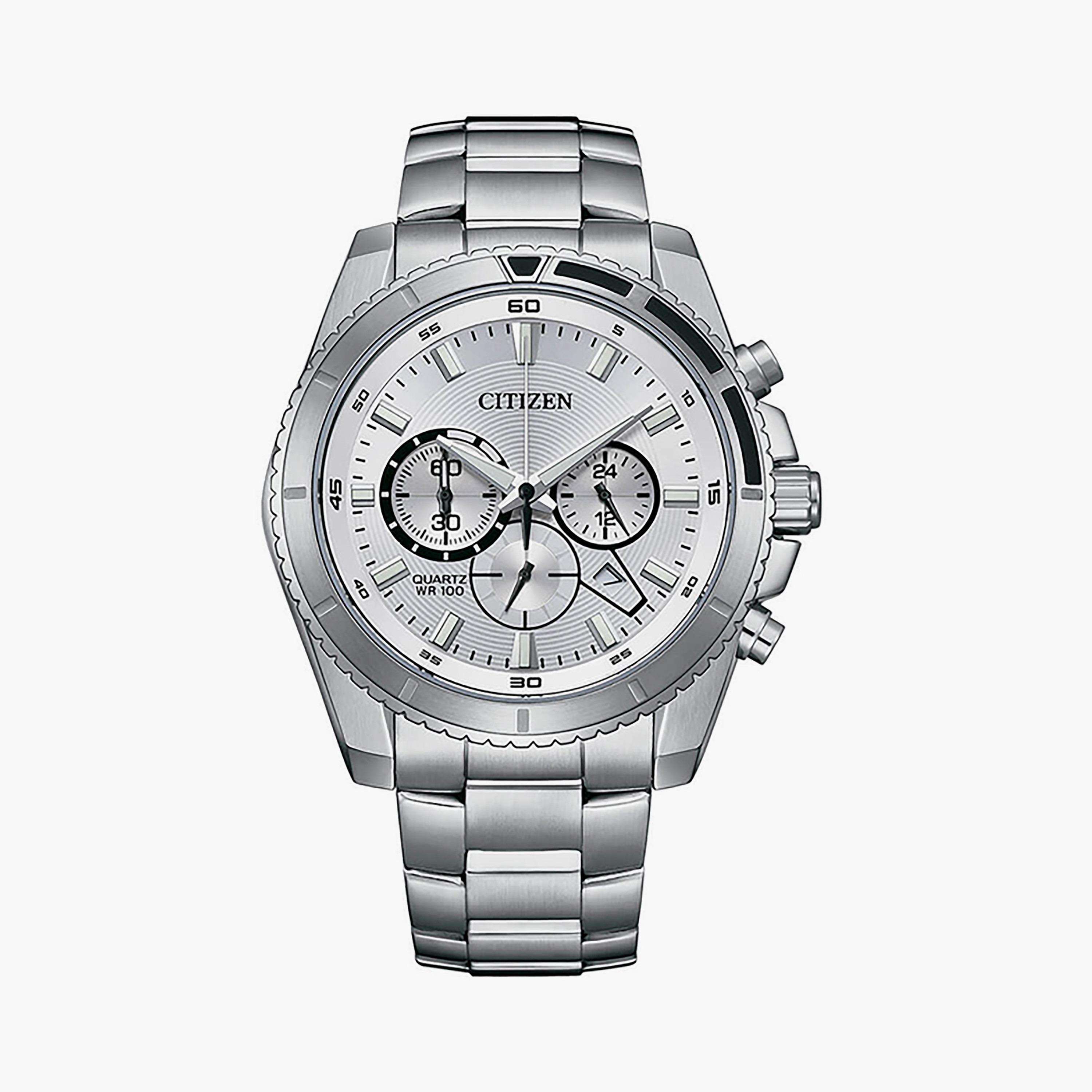 ساعة سيتيزن للرجال 46 ملم فضية كرونوغراف بسوار ستانلس ستيل | AN8200-50A-men-watchesandjewellery-watches-image-1