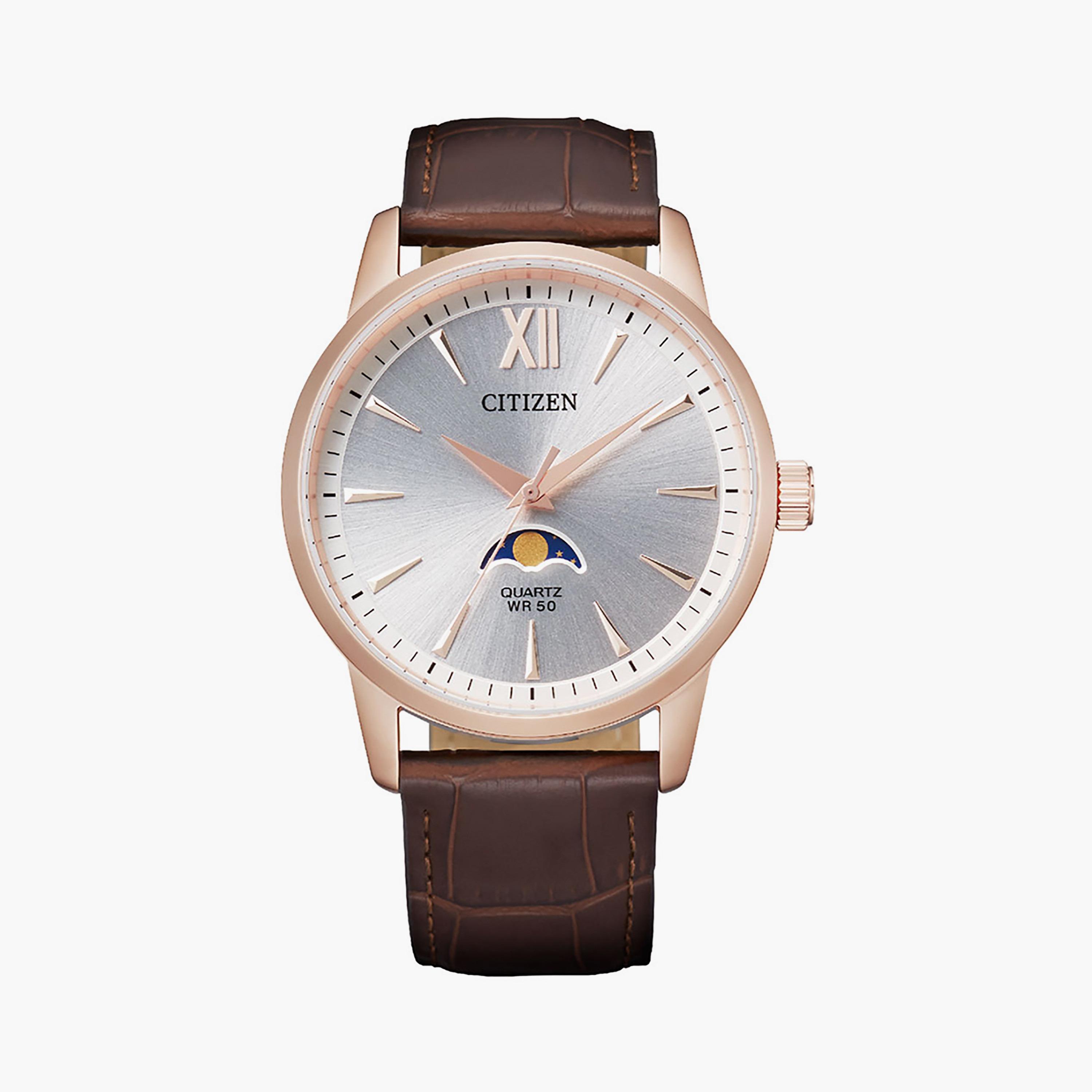 ساعة سيتيزن مون فايز للرجال 42 ملم أنالوج بسوار جلدي بني | AK5003-05A-men-watchesandjewellery-watches-image-1