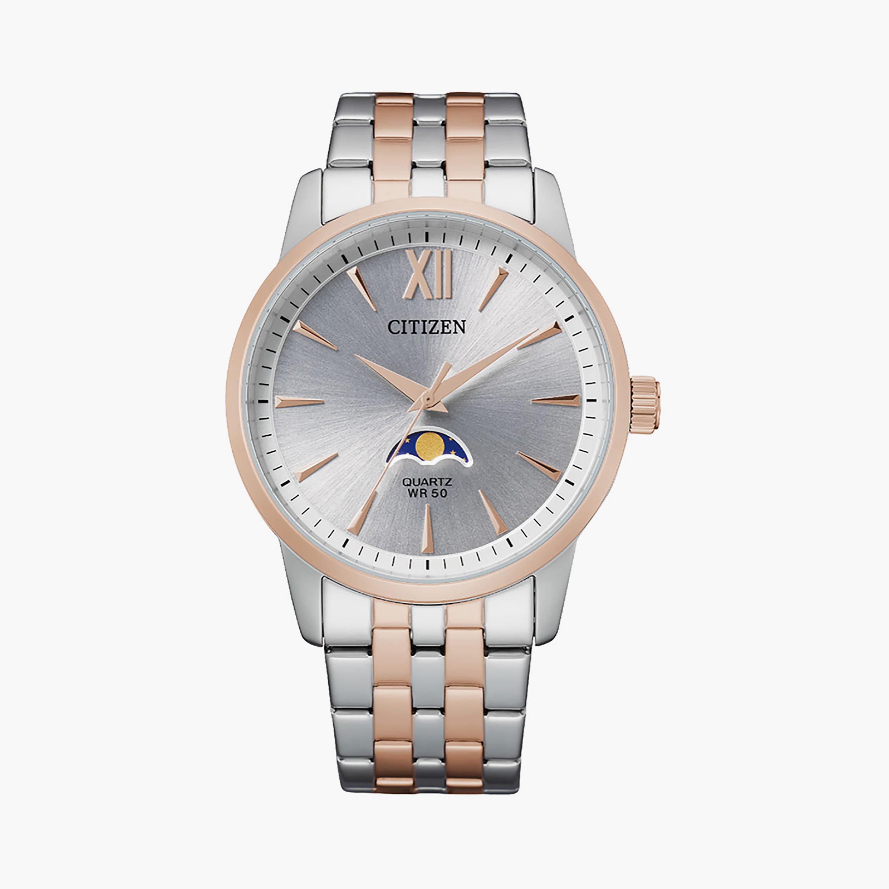 Citizen Moonphase Men 42 MM Silver & Rose Gold Analog Stainless Steel Strap Watch | AK5006-58A-men-watchesandjewellery-watches-image-1