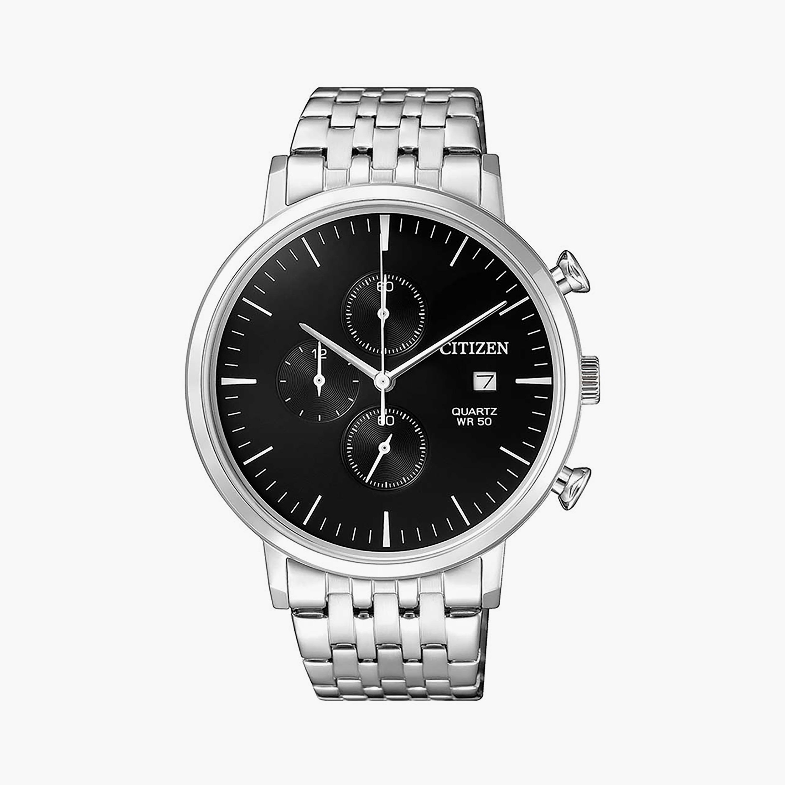 ساعة سيتيزن 39 ملم فضية كرونوغراف بسوار ستانلس ستيل | AN3610-55E-men-watchesandjewellery-watches-image-1