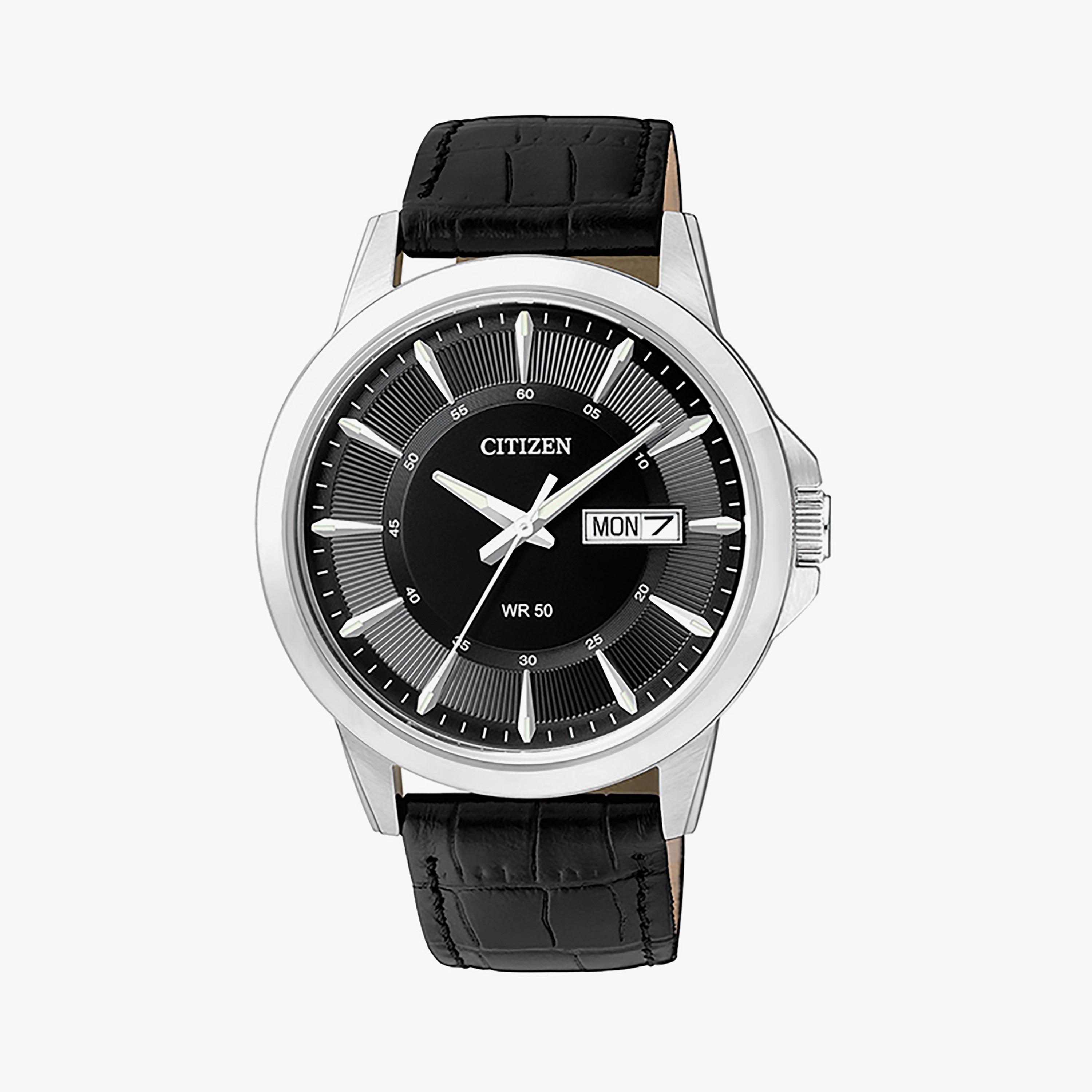 BF2011-01E | ساعة سيتيزن للرجال تعمل بالطاقة الشمسية 41 ملم أنالوج أسود بسوار جلدي-men-watchesandjewellery-watches-image-1