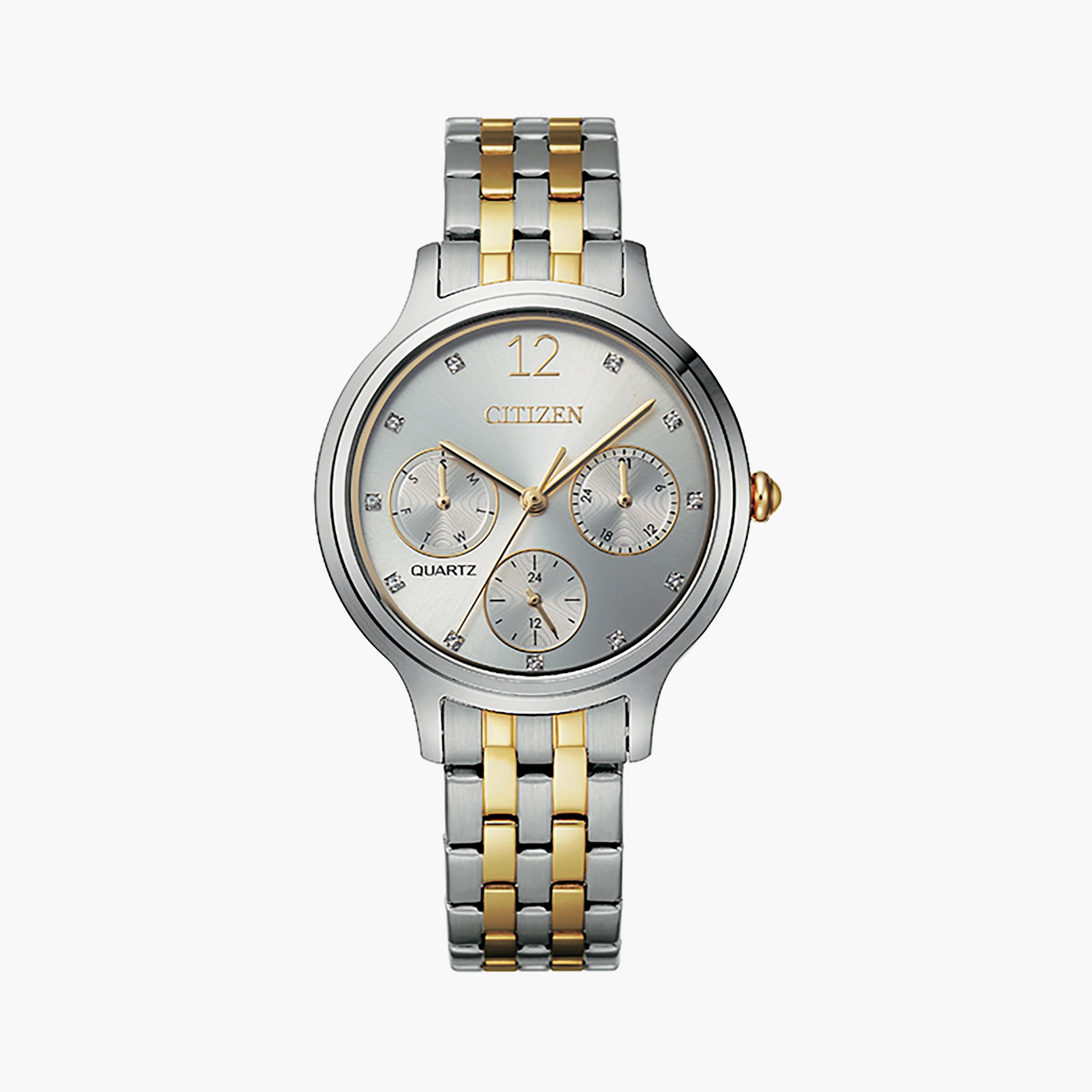 ED8184-51A | ساعة سيتيزن كرونوغراف فضي وذهبي 33 ملم بسوار ستانلس ستيل-women-watchesandjewellery-watches-image-1