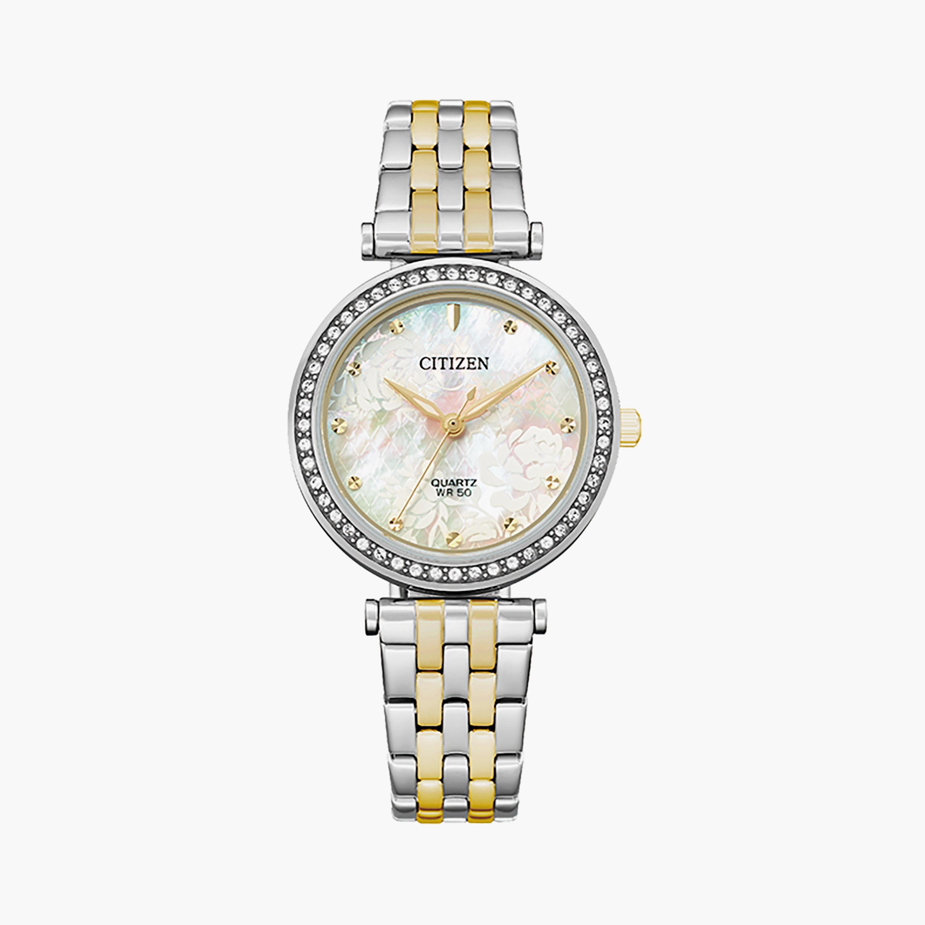 ساعة سيتيزن 30 ملم أنالوج فضي وذهبي بسوار من الستانلس ستيل | ER0214-54D-women-watchesandjewellery-watches-image-1