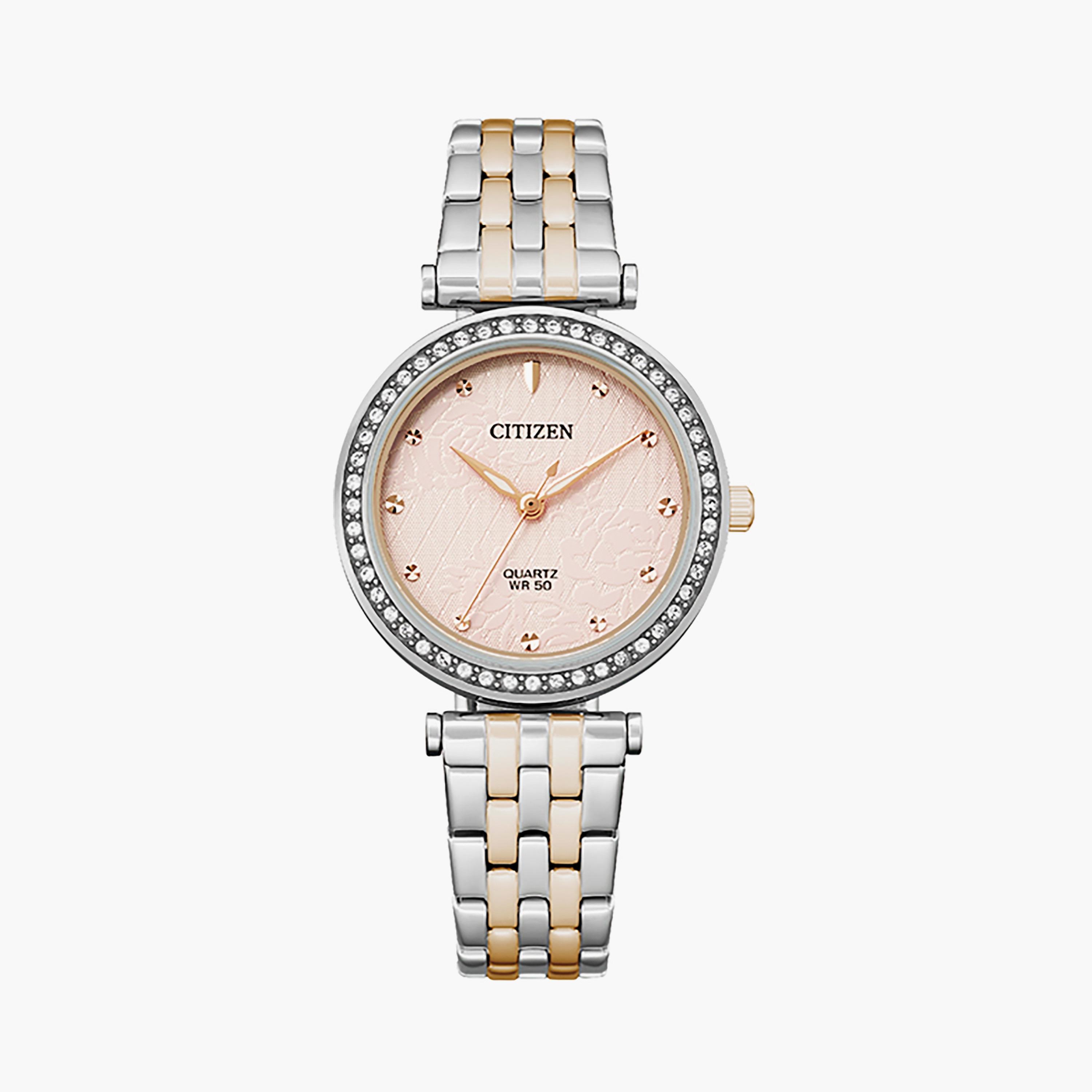 ساعة سيتيزن 30 ملم أنالوج فضية وذهبية وردية بسوار من الستانلس ستيل | ER0218-53X-women-watchesandjewellery-watches-image-1