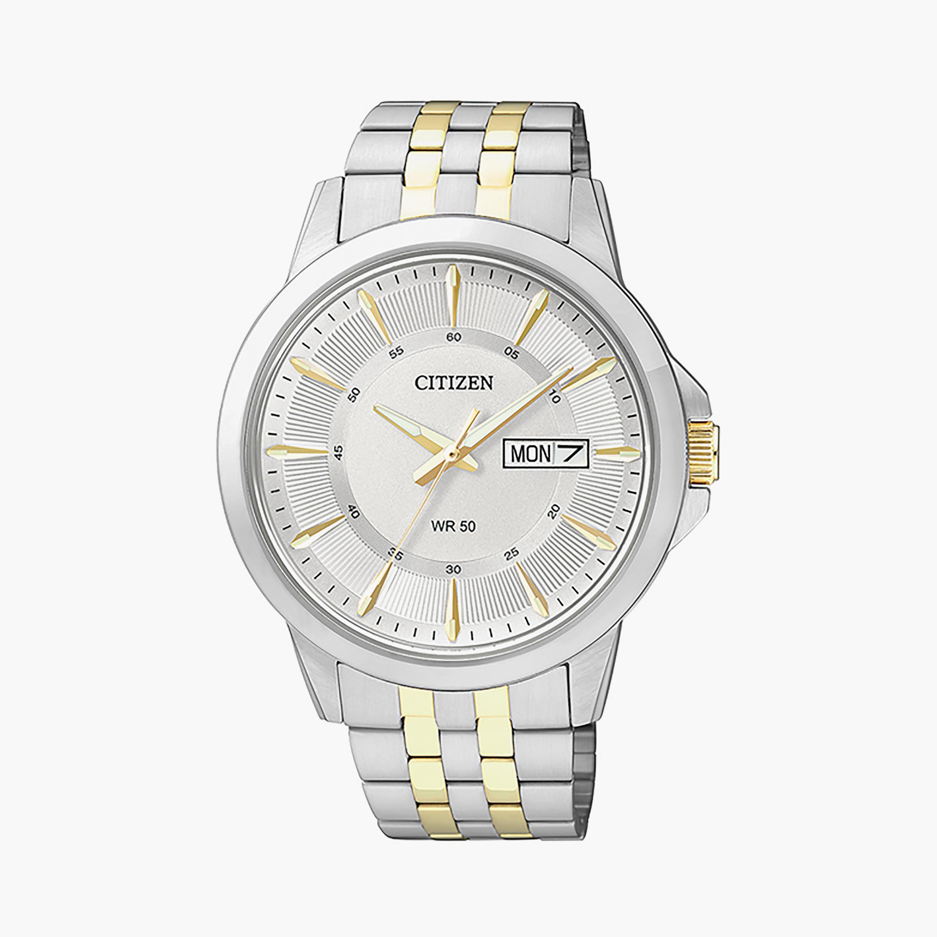 Citizen Men 41 MM Silver & Gold Analog Stainless Steel Strap Watch | BF2018-52A-men-watchesandjewellery-watches-image-1