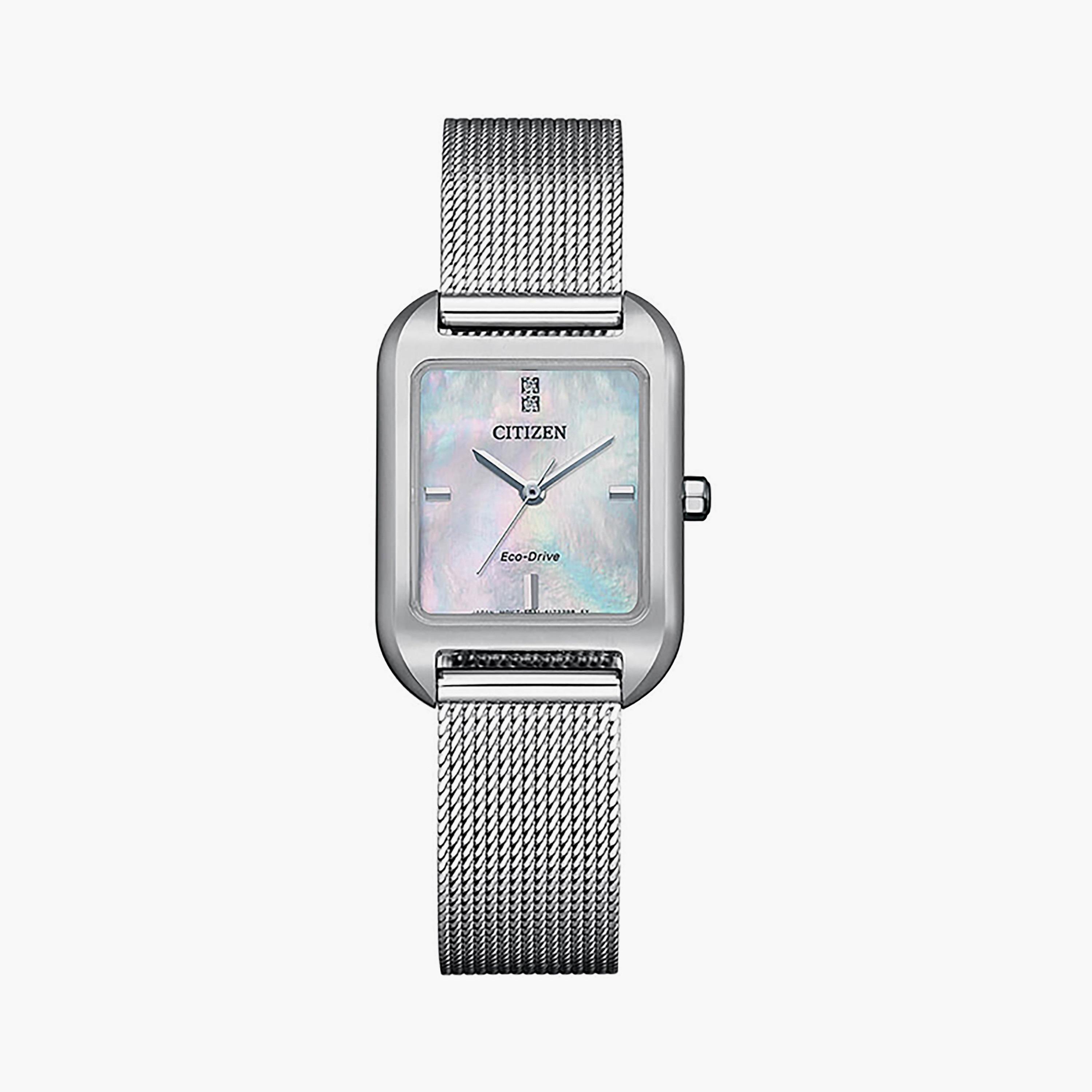 ساعة سيتيزن إيكو درايف 31 ملم فضية أنالوج بسوار من الستانلس ستيل | EM0491-81D-women-watchesandjewellery-watches-image-1