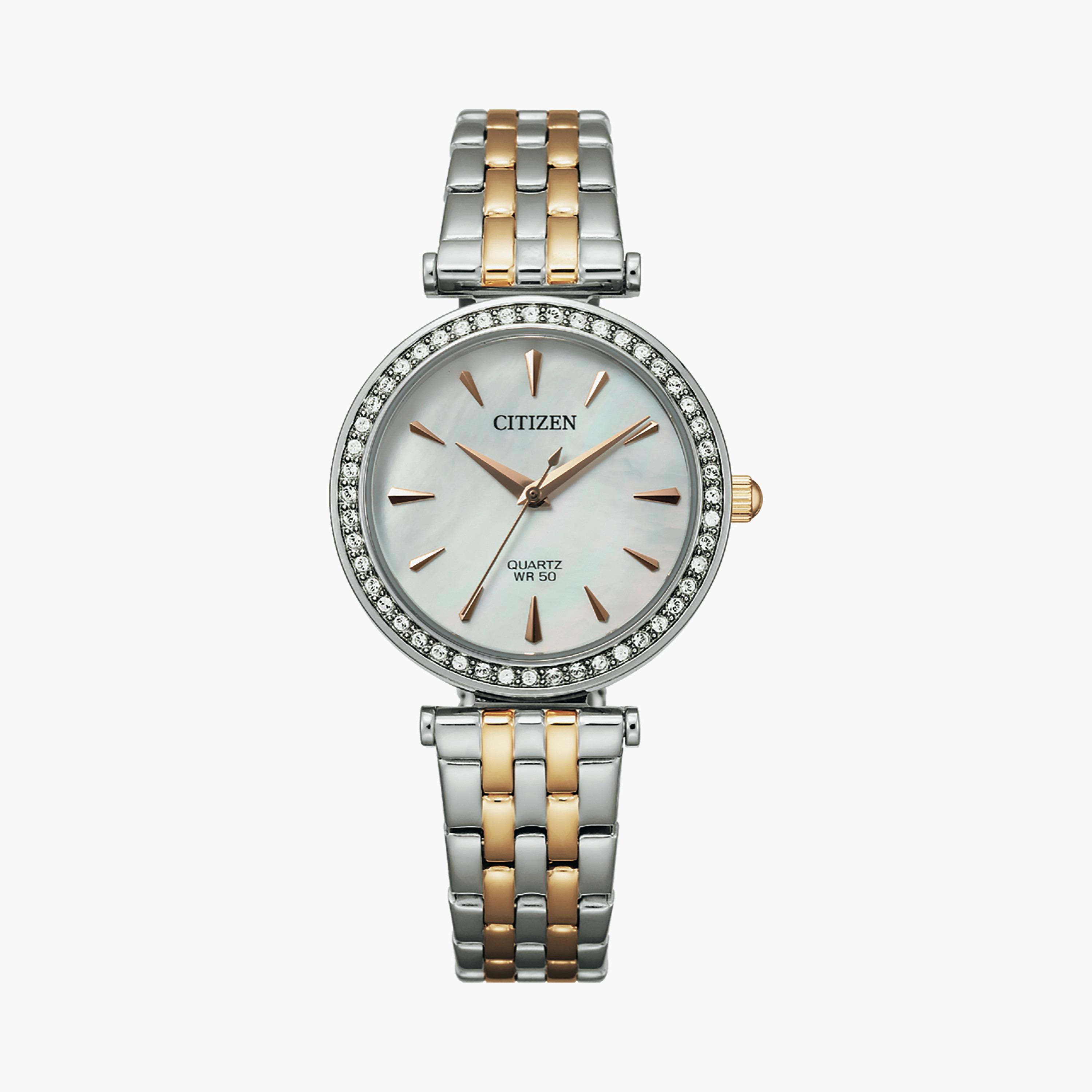 Citizen 30 MM Silver & Gold Analog Stainless Steel Strap Watch | ER0216-59D-women-watchesandjewellery-watches-image-1