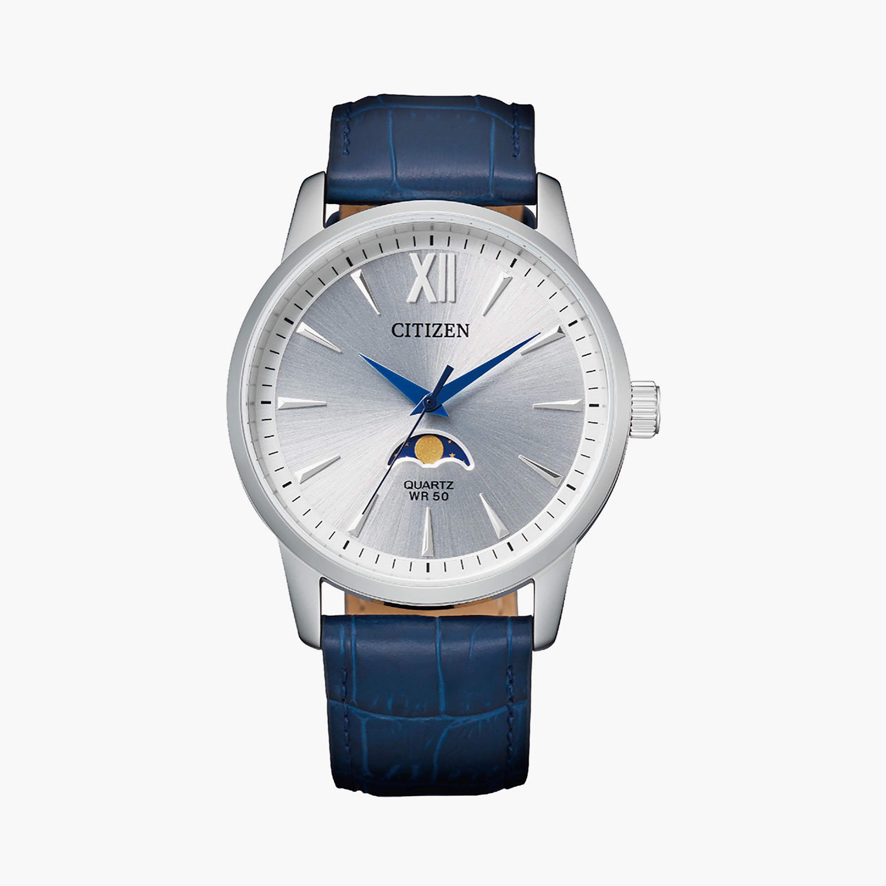 Citizen MOONPHASE Men 42 MM Blue Analog Leather Strap Watch | AK5000-03A-men-watchesandjewellery-watches-image-1