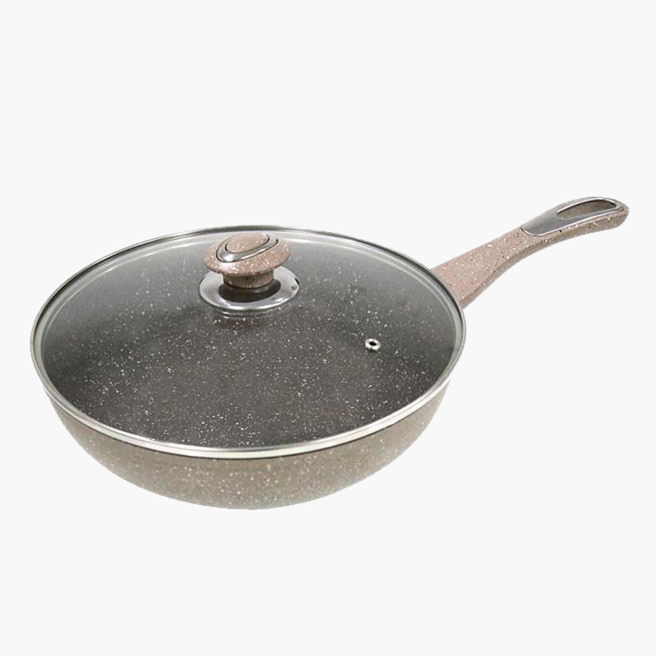 مقلاة بقاعدة حثية من الفولاذ الكربوني مع غطاء زجاجي  من إيميننت- 26x8 سم-hbxkitchen-cookware-image-2