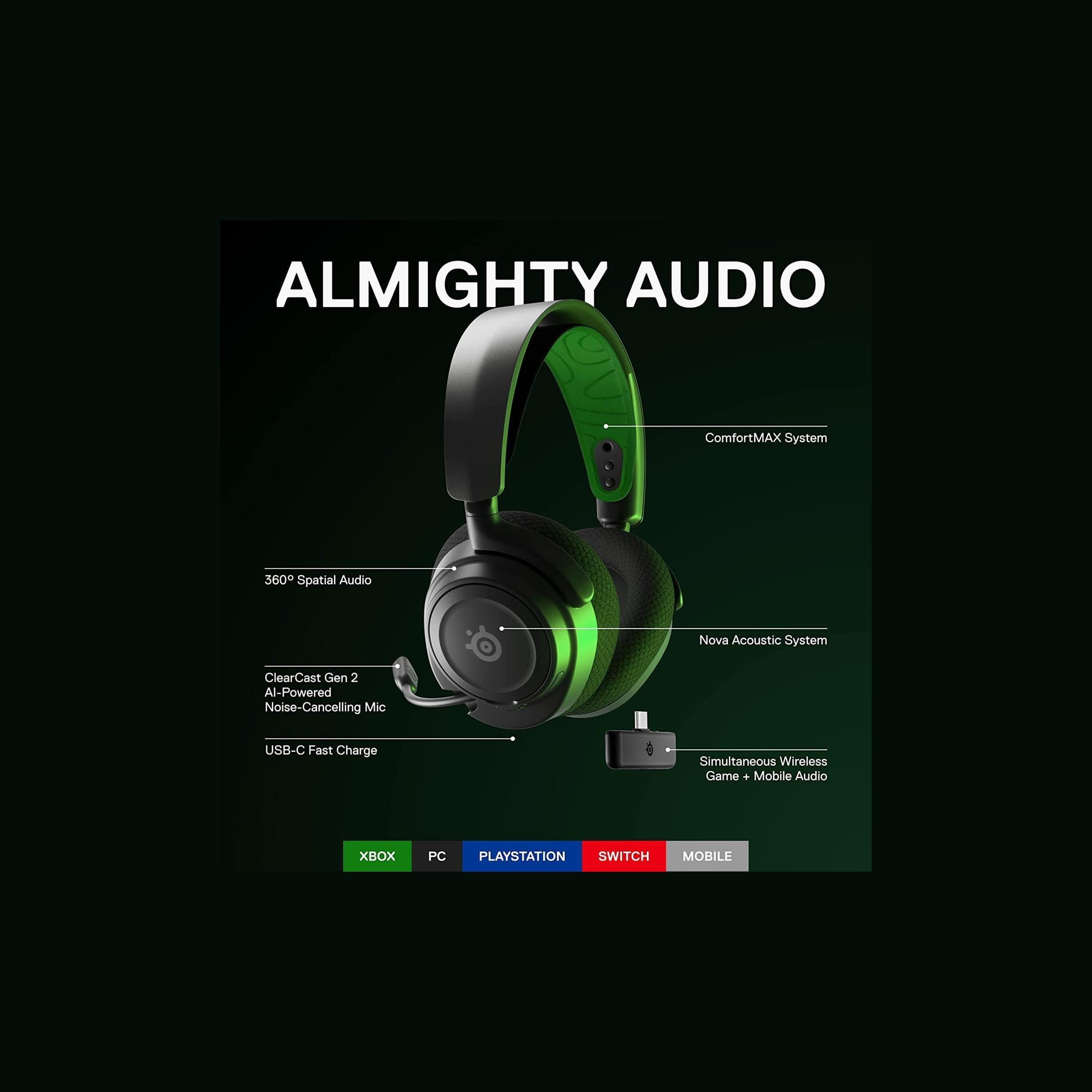 Steelseries 61565 Arctis Nova 7X Wireless Gaming Headphones Black/Green-electronics-gamesandconsoles-image-2
