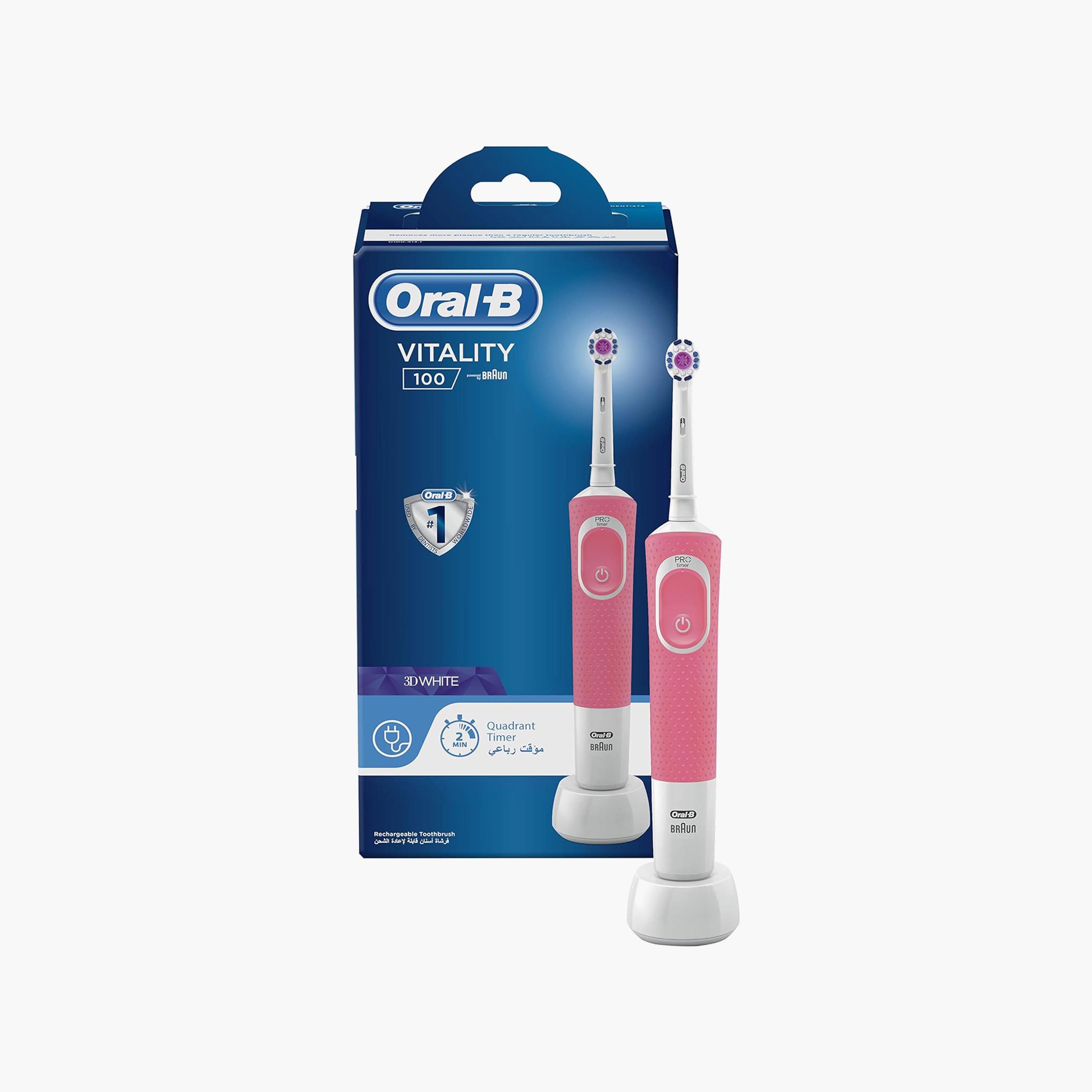 فرشاة أسنان من أورال بي فيتاليتي بلس 3D بيضاء قابلة للشحن D100.413.1 بلون وردي-beautyandpersonalcare-babycare-teethanddentalcare-image-1