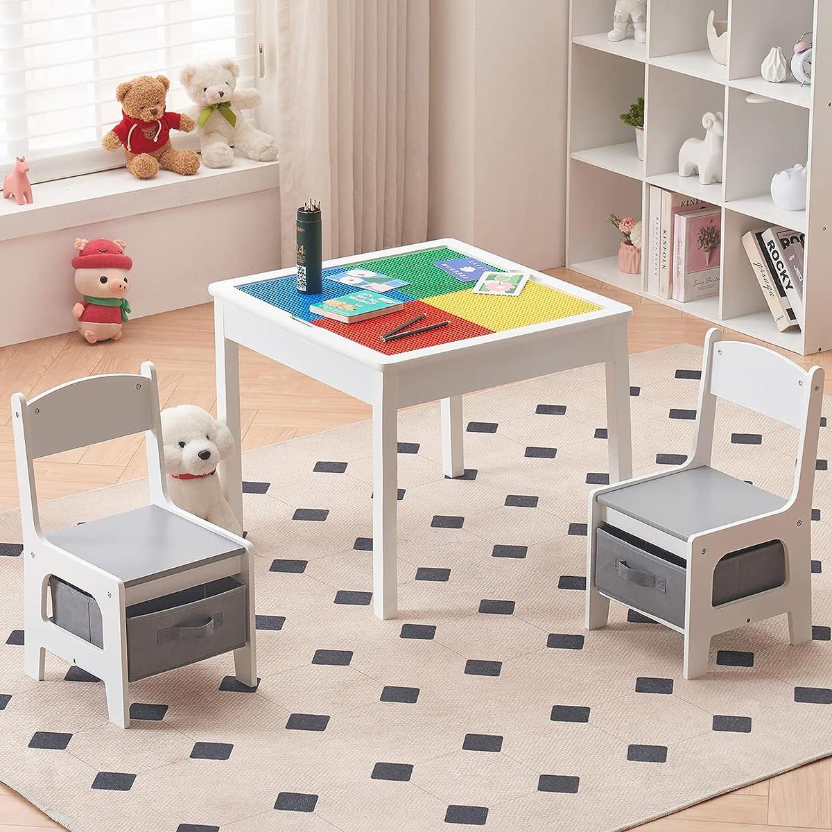 Home Canvas Luis Kids 2 Seater Wooden Top Table and Chairs Set