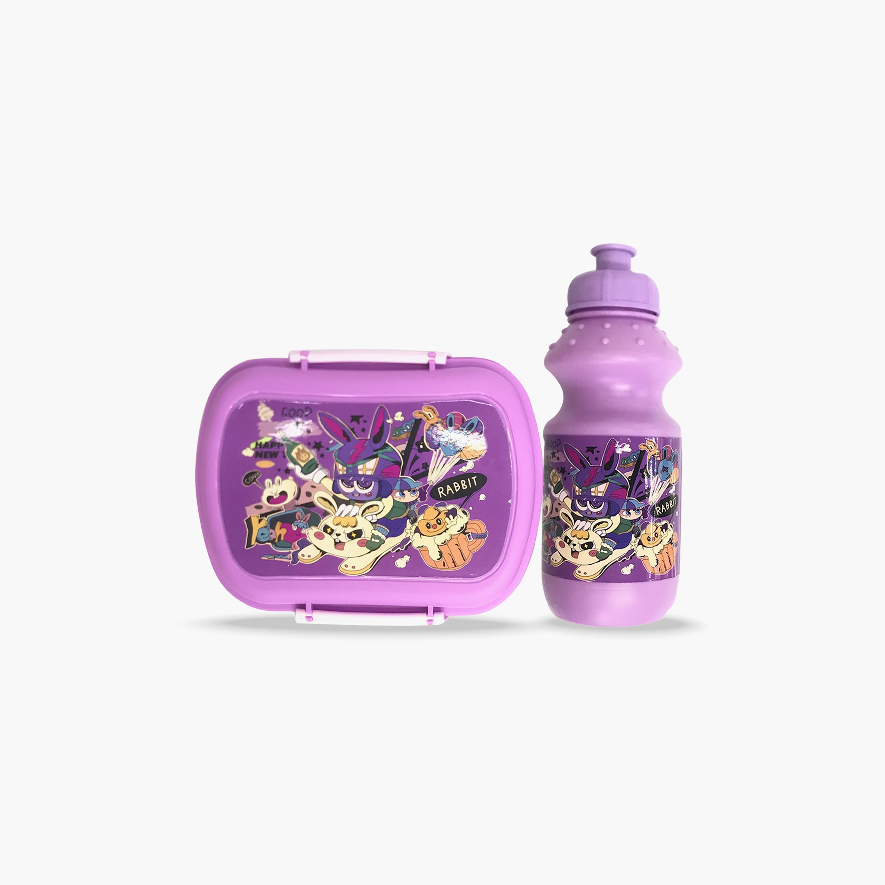 Eazy Kids Set of 2 Lunch Box and Water Bottle - Rabbit - Purple - 350 ml-school-lunchessentials-lunchboxes-image-1