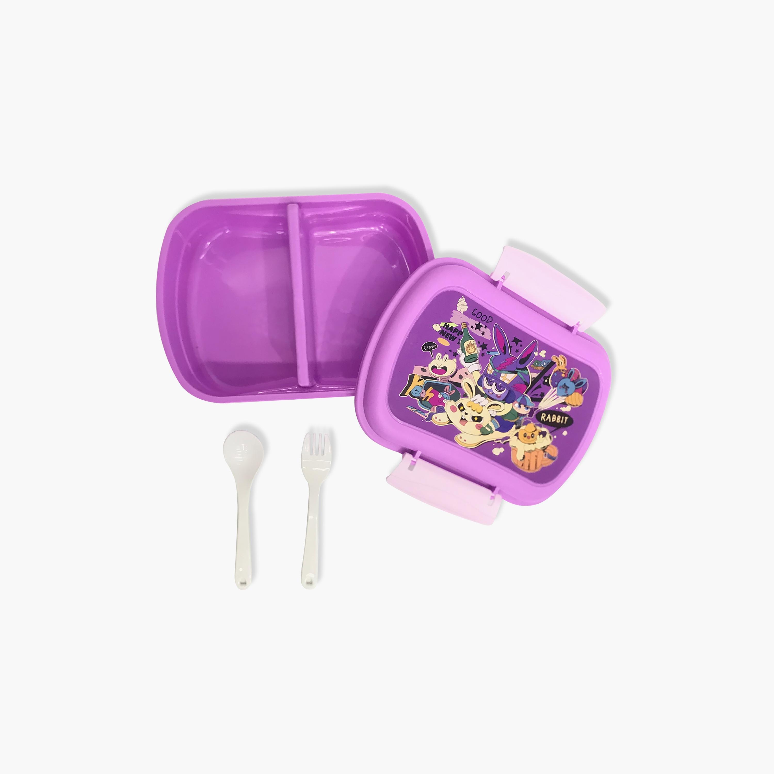 Eazy Kids Set of 2 Lunch Box and Water Bottle - Rabbit - Purple - 350 ml-school-lunchessentials-lunchboxes-image-2