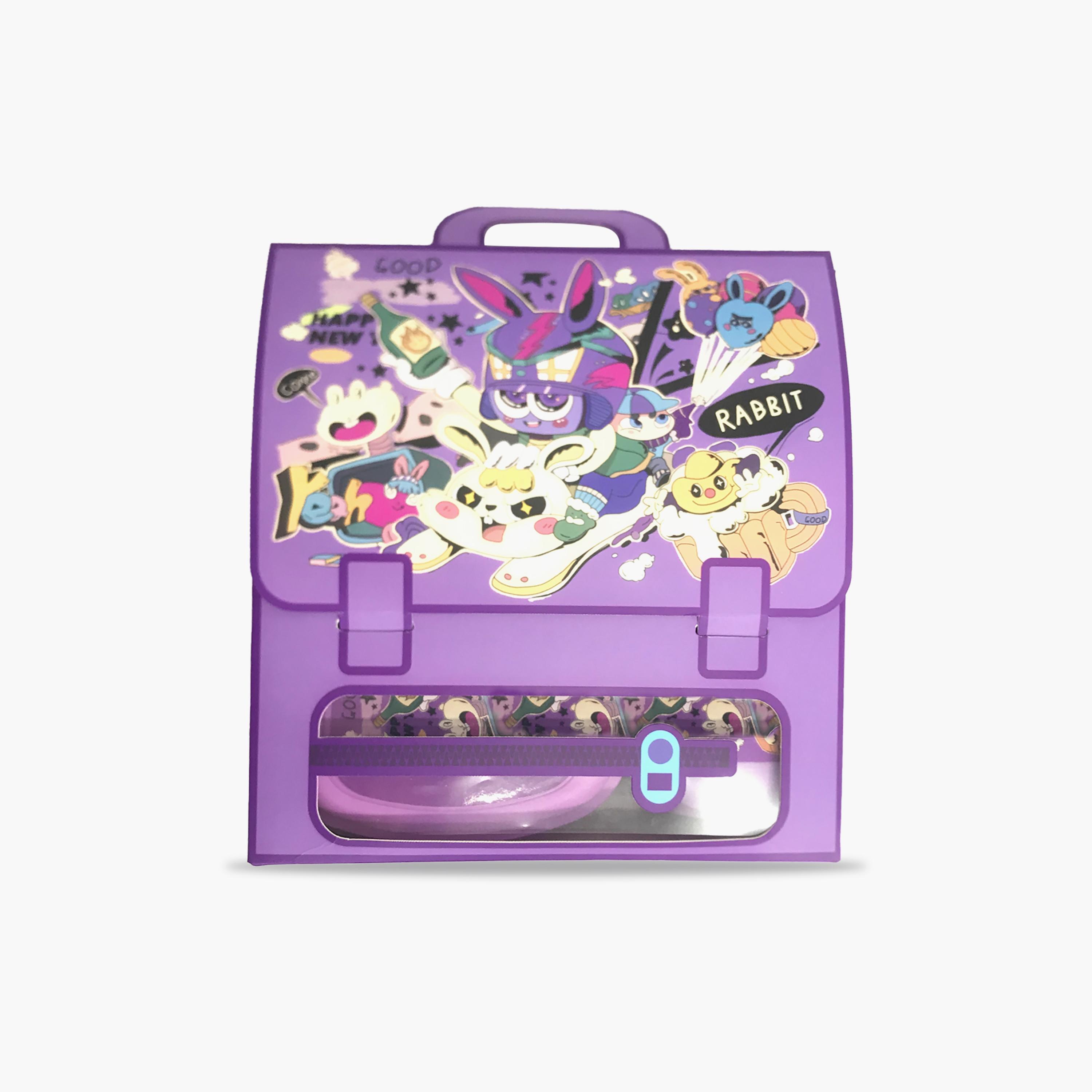 Eazy Kids Set of 2 Lunch Box and Water Bottle - Rabbit - Purple - 350 ml-school-lunchessentials-lunchboxes-image-3