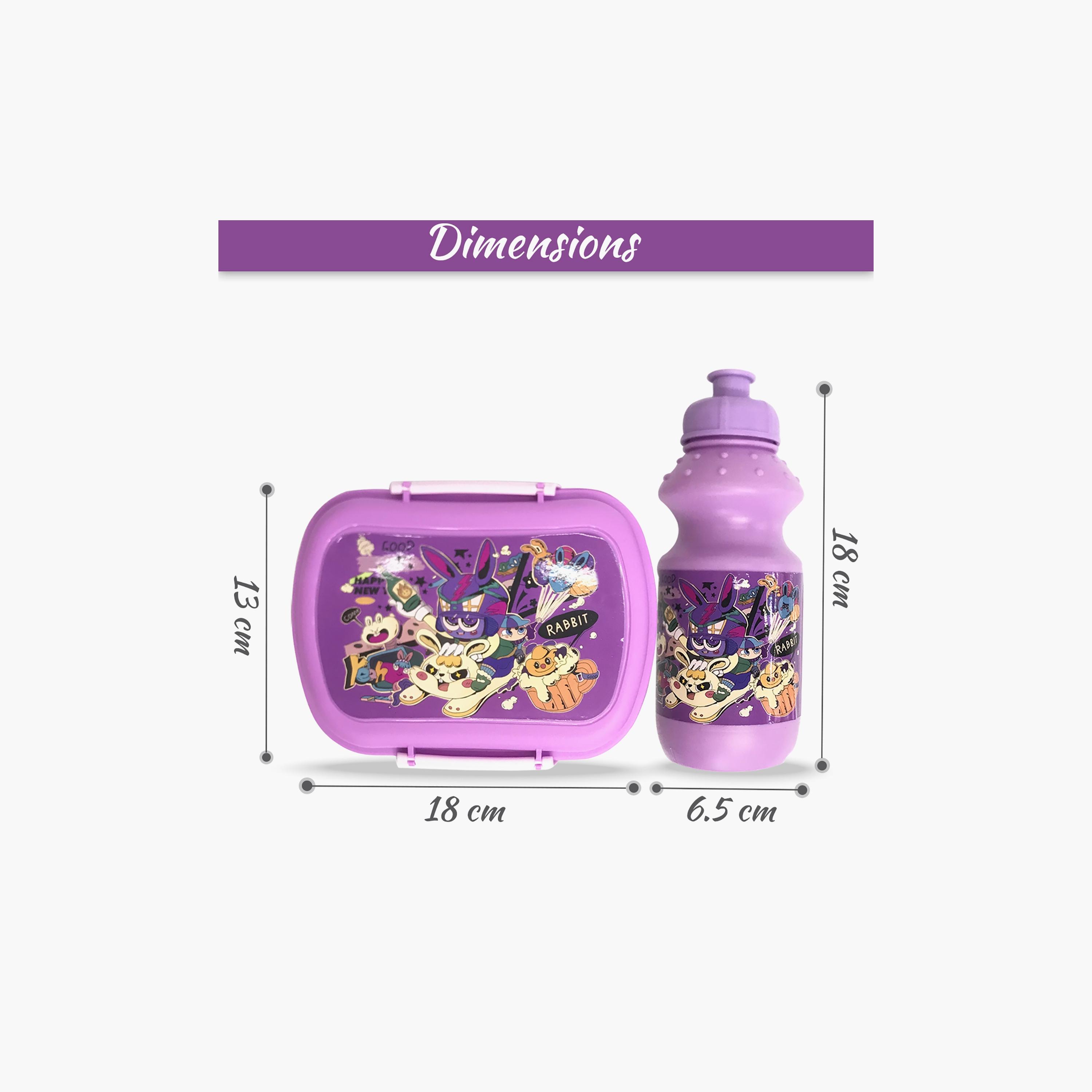 Eazy Kids Set of 2 Lunch Box and Water Bottle - Rabbit - Purple - 350 ml-school-lunchessentials-lunchboxes-image-4