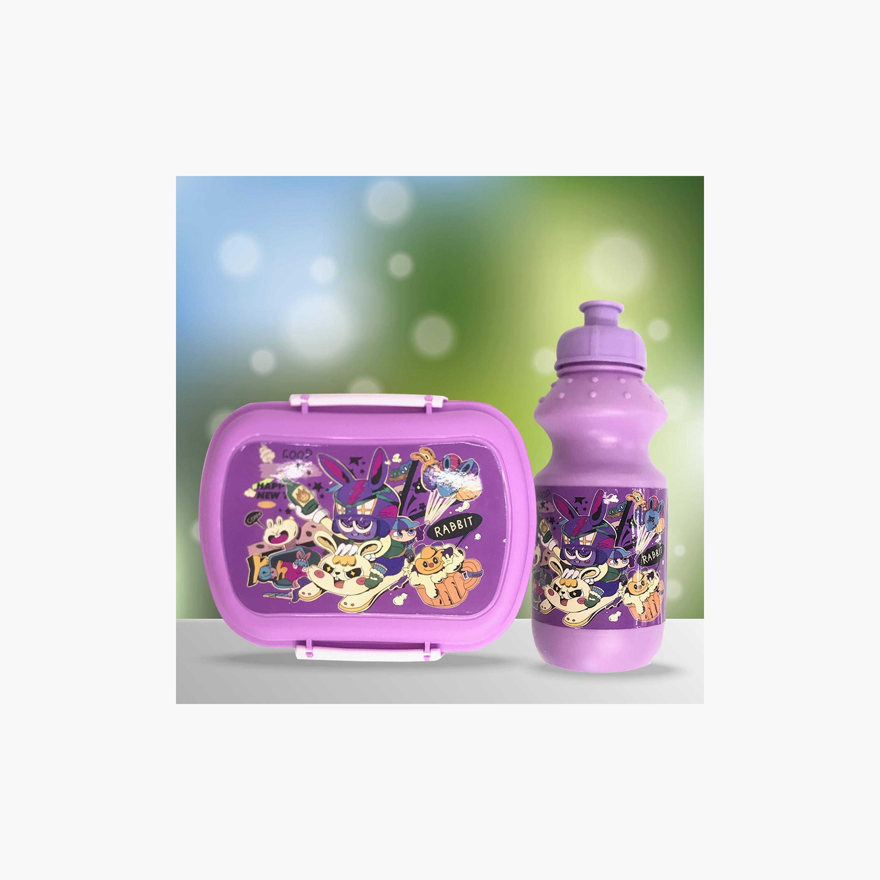 Eazy Kids Set of 2 Lunch Box and Water Bottle - Rabbit - Purple - 350 ml-school-lunchessentials-lunchboxes-image-5
