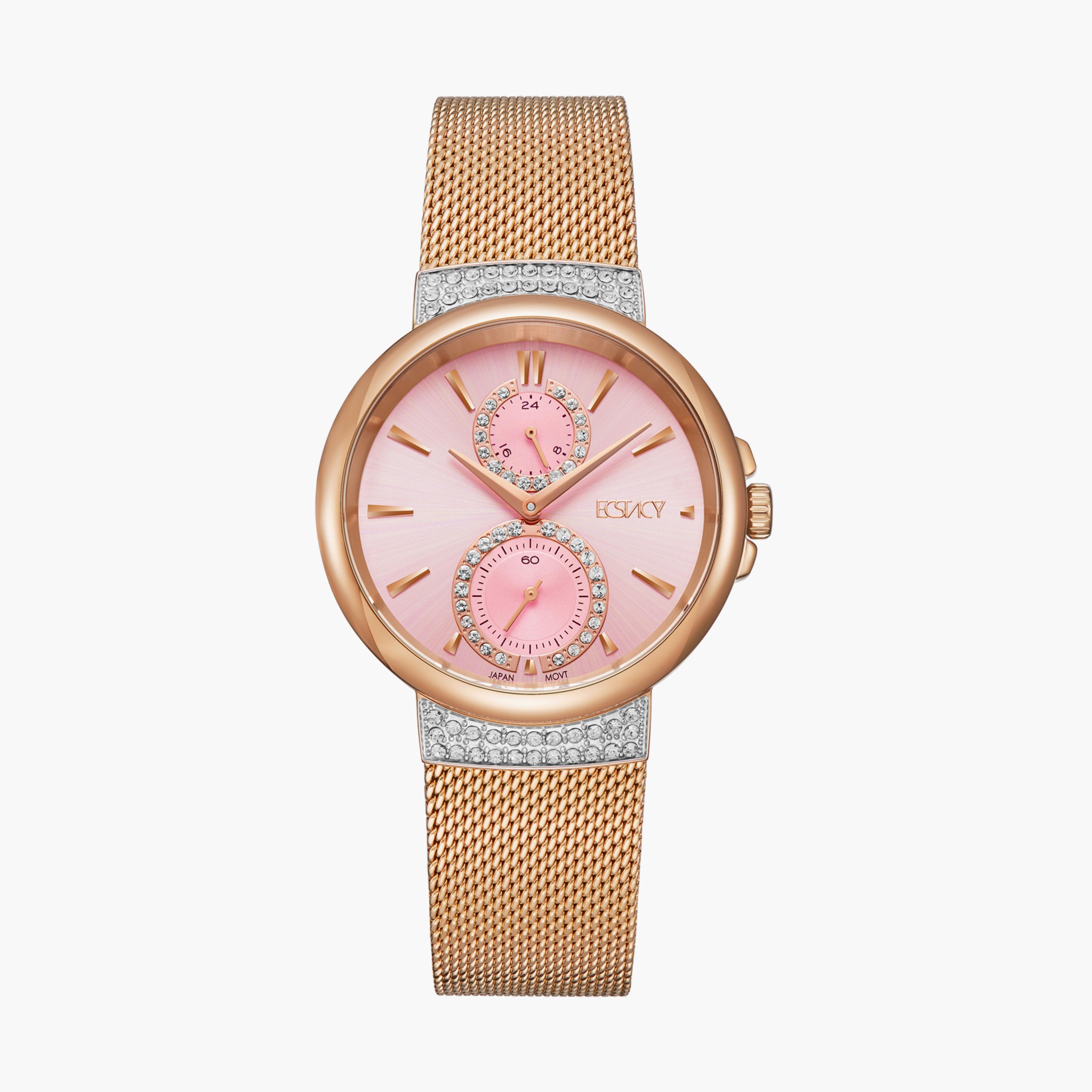 E23603-RMKP | ساعة إكستاسي ذو انالوج للنساء بسوار ذهبي وردي مع ستانلس ستيل-women-watchesandjewellery-watches-image-1