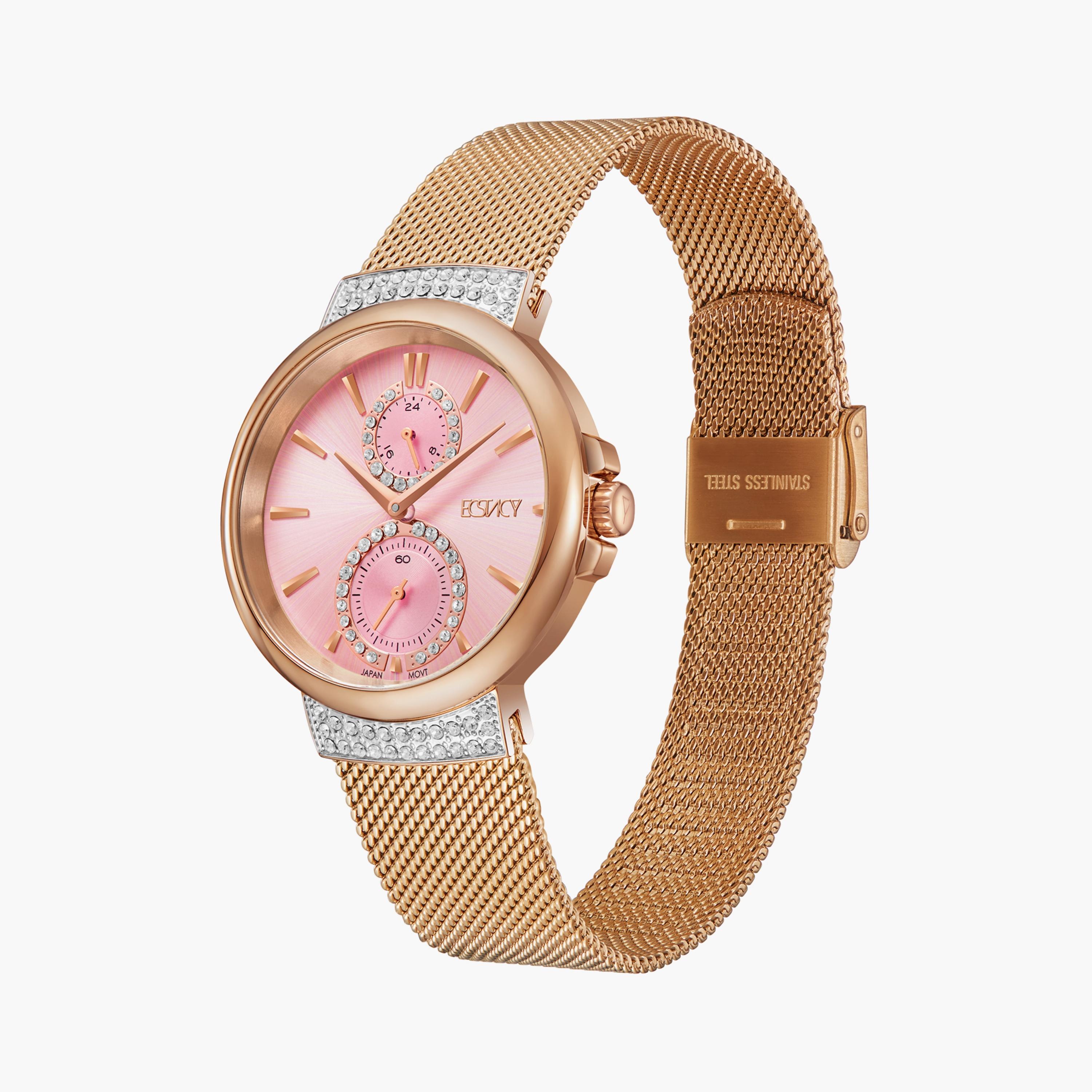 E23603-RMKP | ساعة إكستاسي ذو انالوج للنساء بسوار ذهبي وردي مع ستانلس ستيل-women-watchesandjewellery-watches-image-2