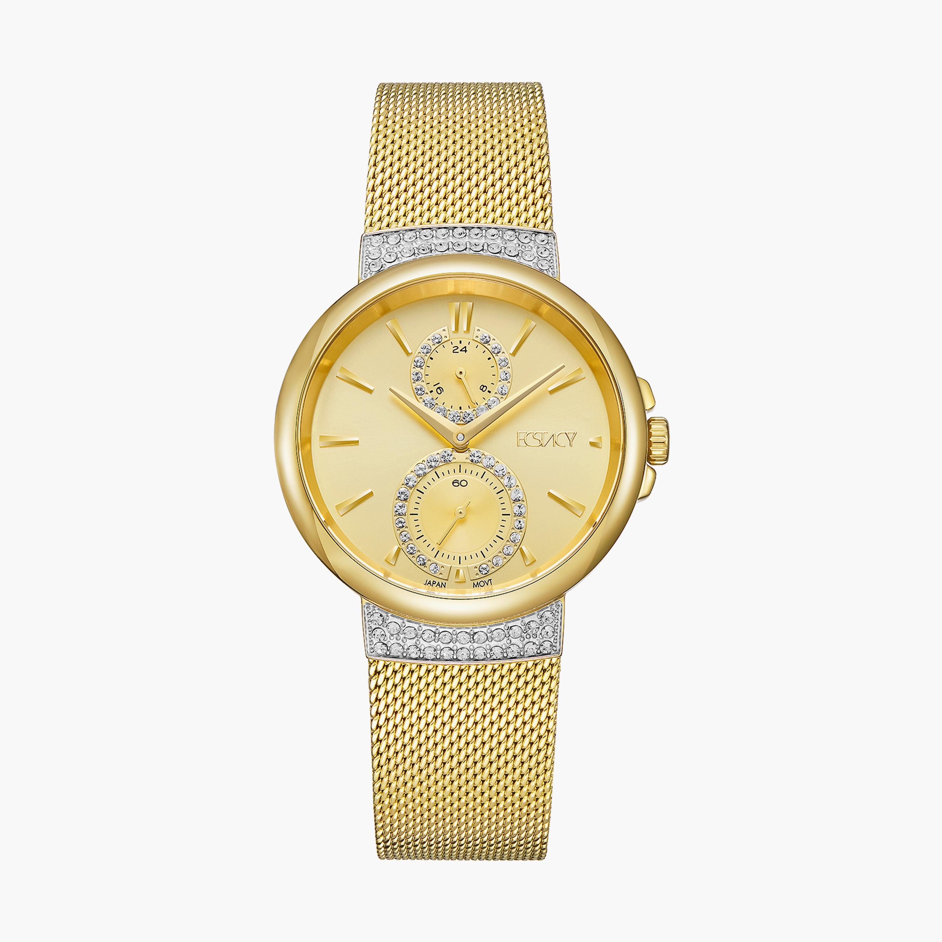 Ecstacy Women Gold Analog Stainless Steel Strap Watch | E23603-GMGC-women-watchesandjewellery-watches-image-1