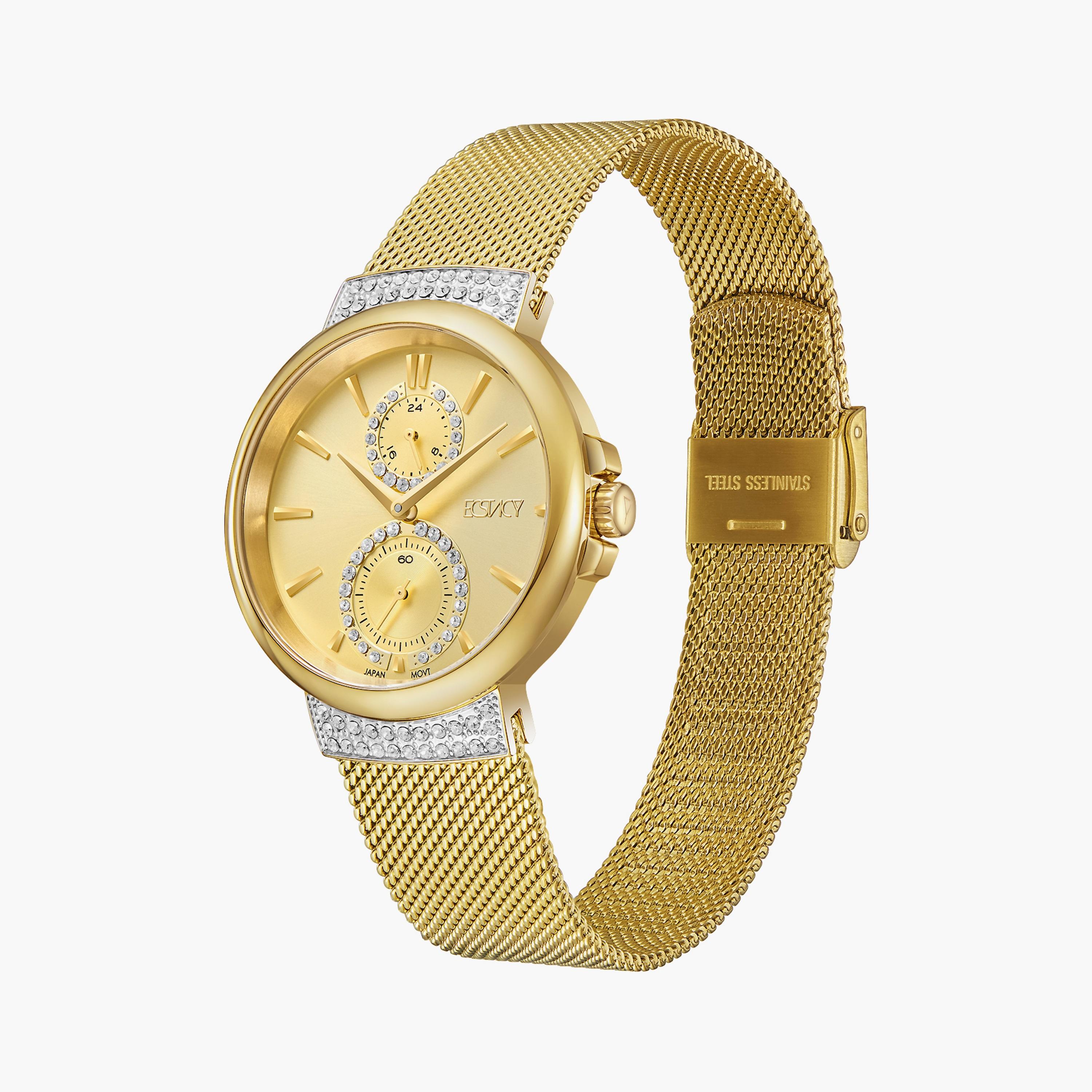 Ecstacy Women Gold Analog Stainless Steel Strap Watch | E23603-GMGC-women-watchesandjewellery-watches-image-2