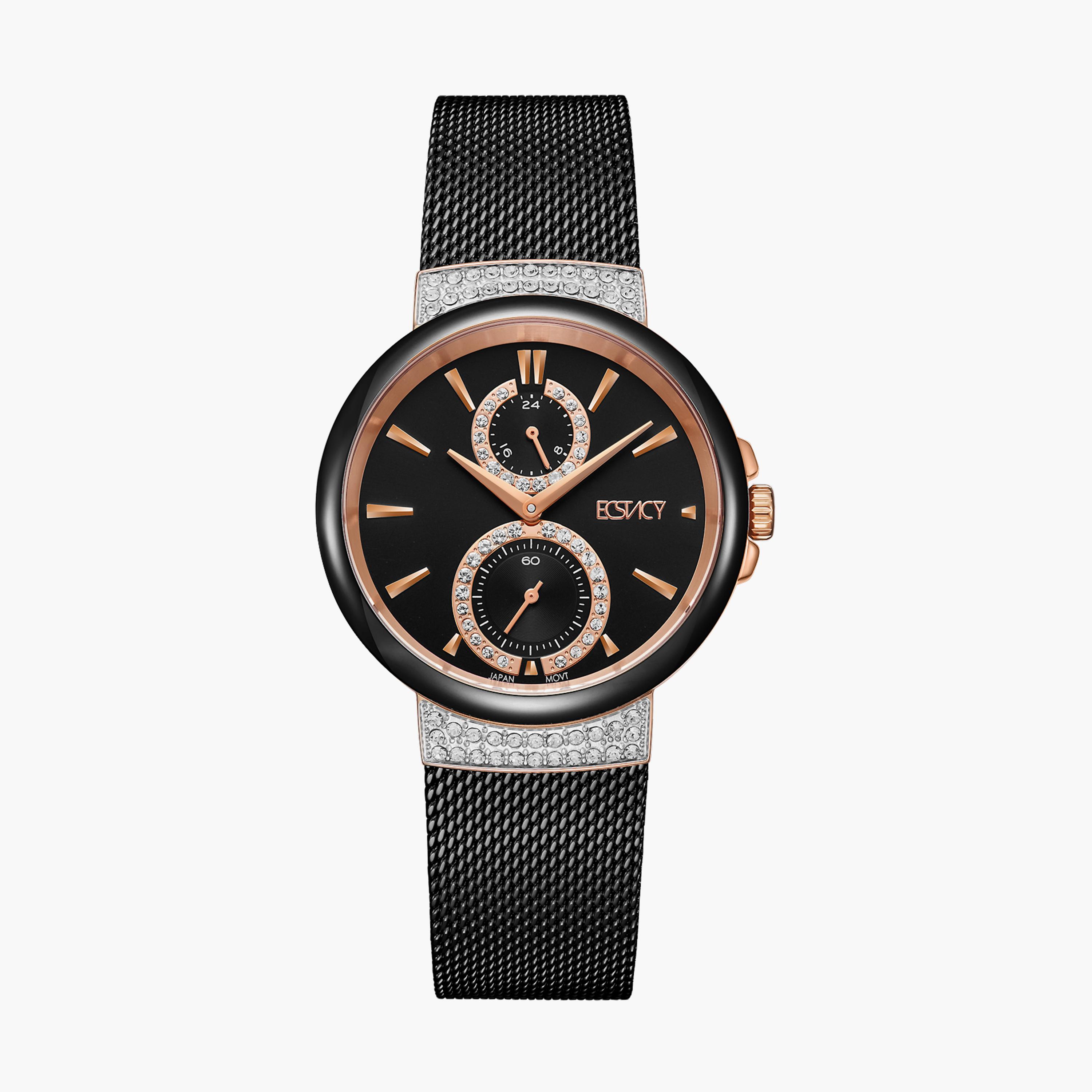 Ecstacy Women Black Analog Stainless Steel Strap Watch | E23603-KMBB-women-watchesandjewellery-watches-image-1