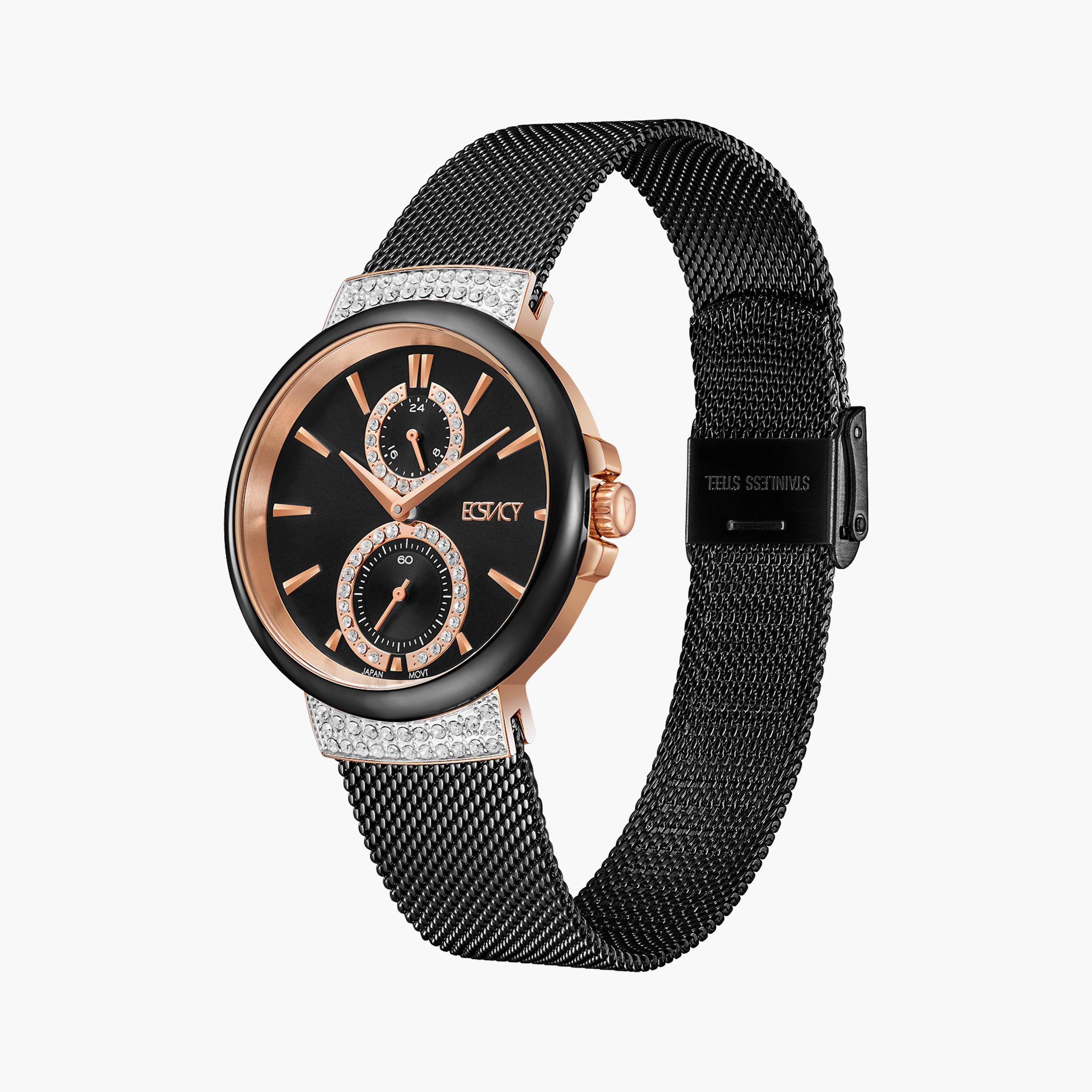 Ecstacy Women Black Analog Stainless Steel Strap Watch | E23603-KMBB-women-watchesandjewellery-watches-image-2