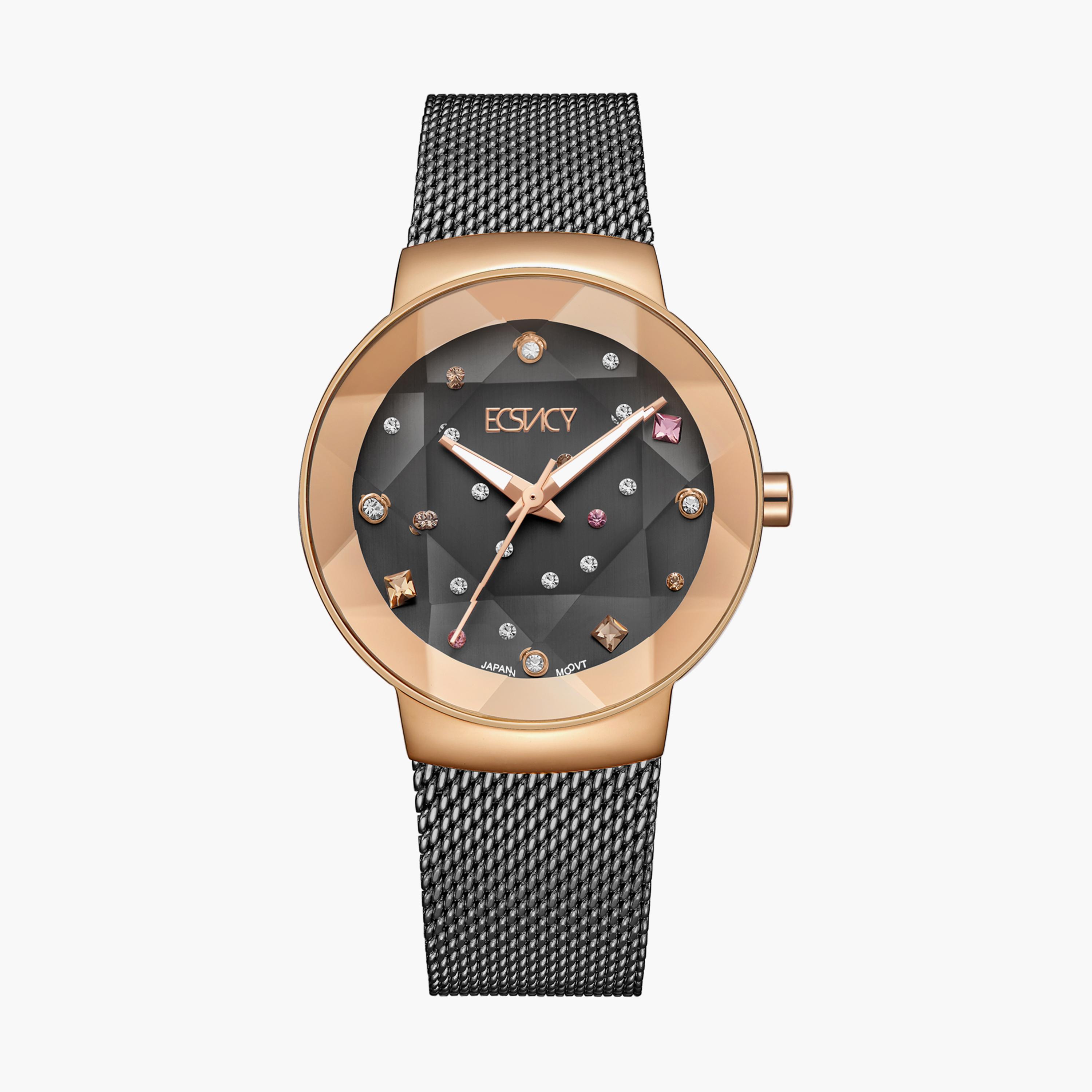 Ecstacy Women Gun Metal Analog Stainless Steel Strap Watch | E23504-KMXX-women-watchesandjewellery-watches-image-1