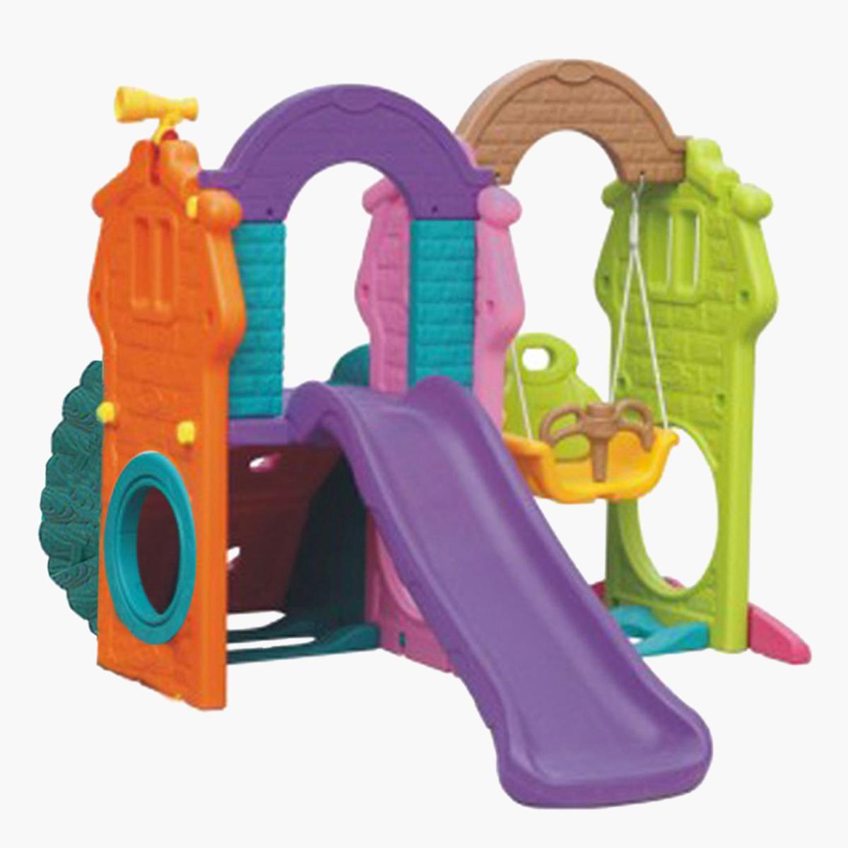 Swing and store slide playhouse