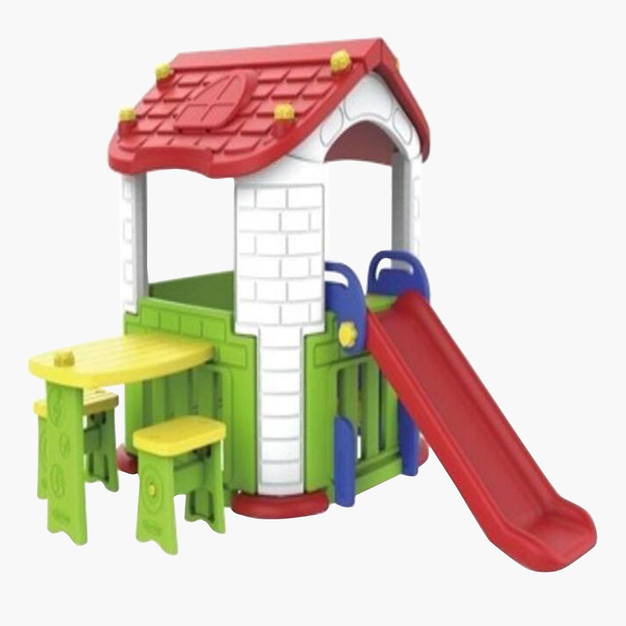 MYTS Kids' Indoor All-in-1 Playhouse with Activity Area Side Table Chair and Slide
