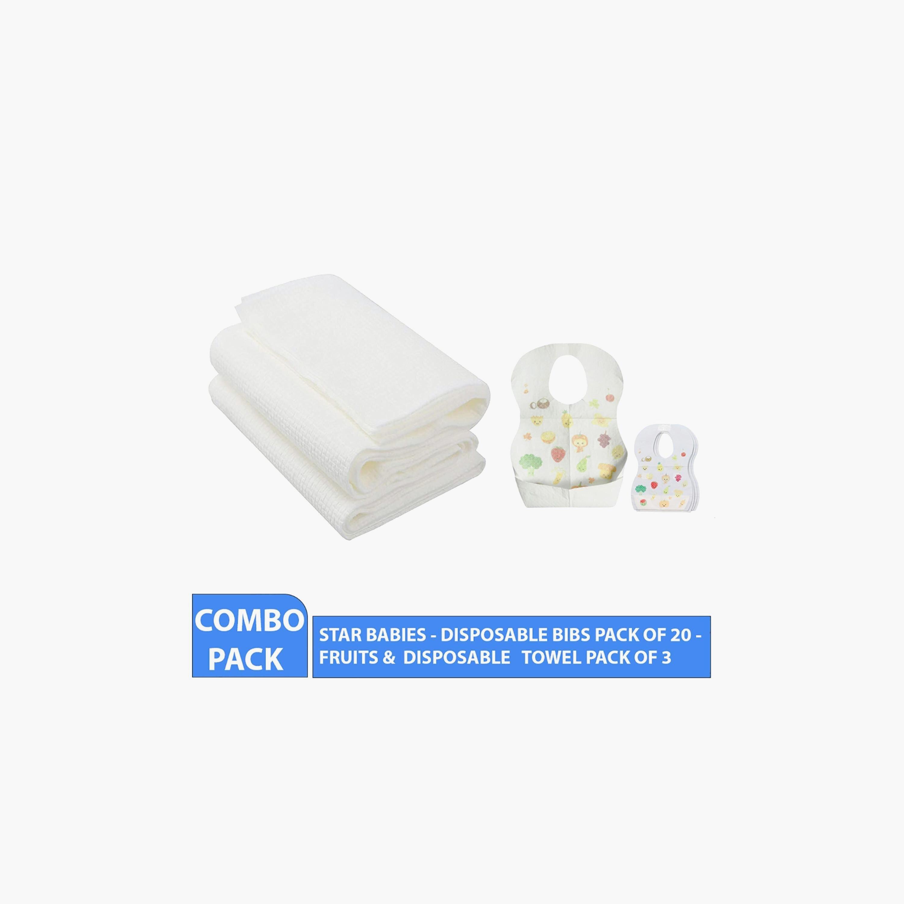 Star Babies 20-Piece Disposable Bibs, Fruit Print with 3-Piece Disposable Towel Bundle-baby-feeding-bibs-image-2