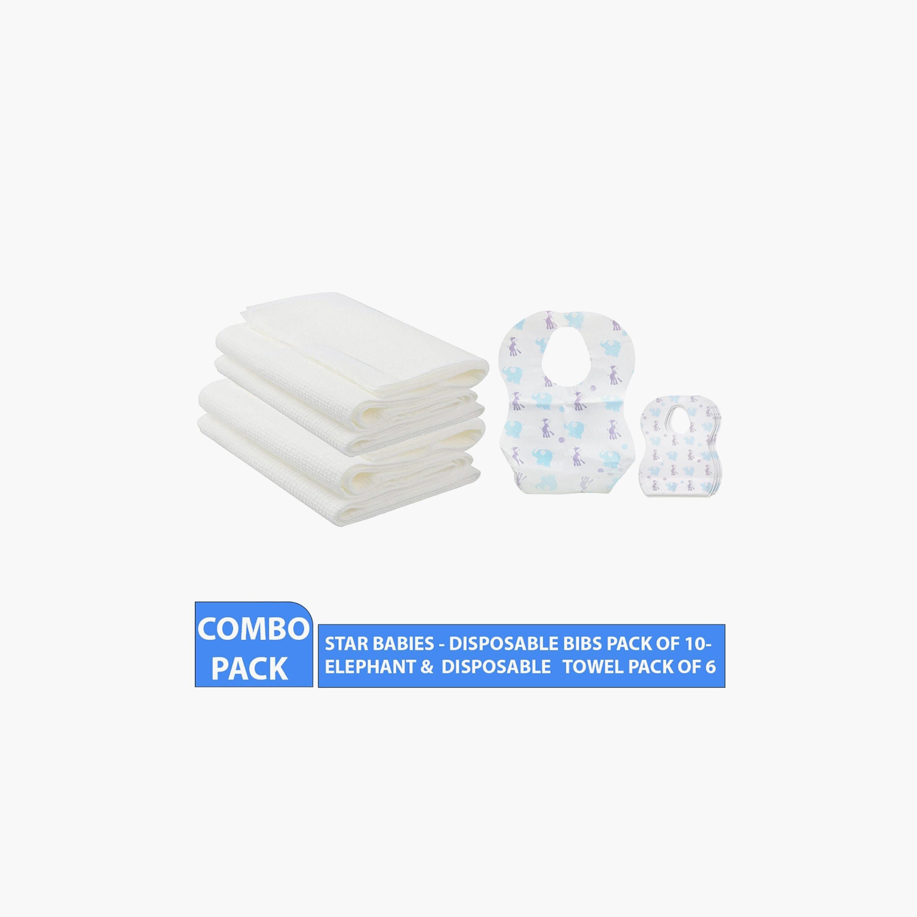 مرايل للاستعمال مرة واحدة 10 قطع من ستار بيبيز, بطبعة فيل مع حزمة مناشف للاستعمال مرة واحدة 6 قطع-baby-bathandcare-towels-image-2