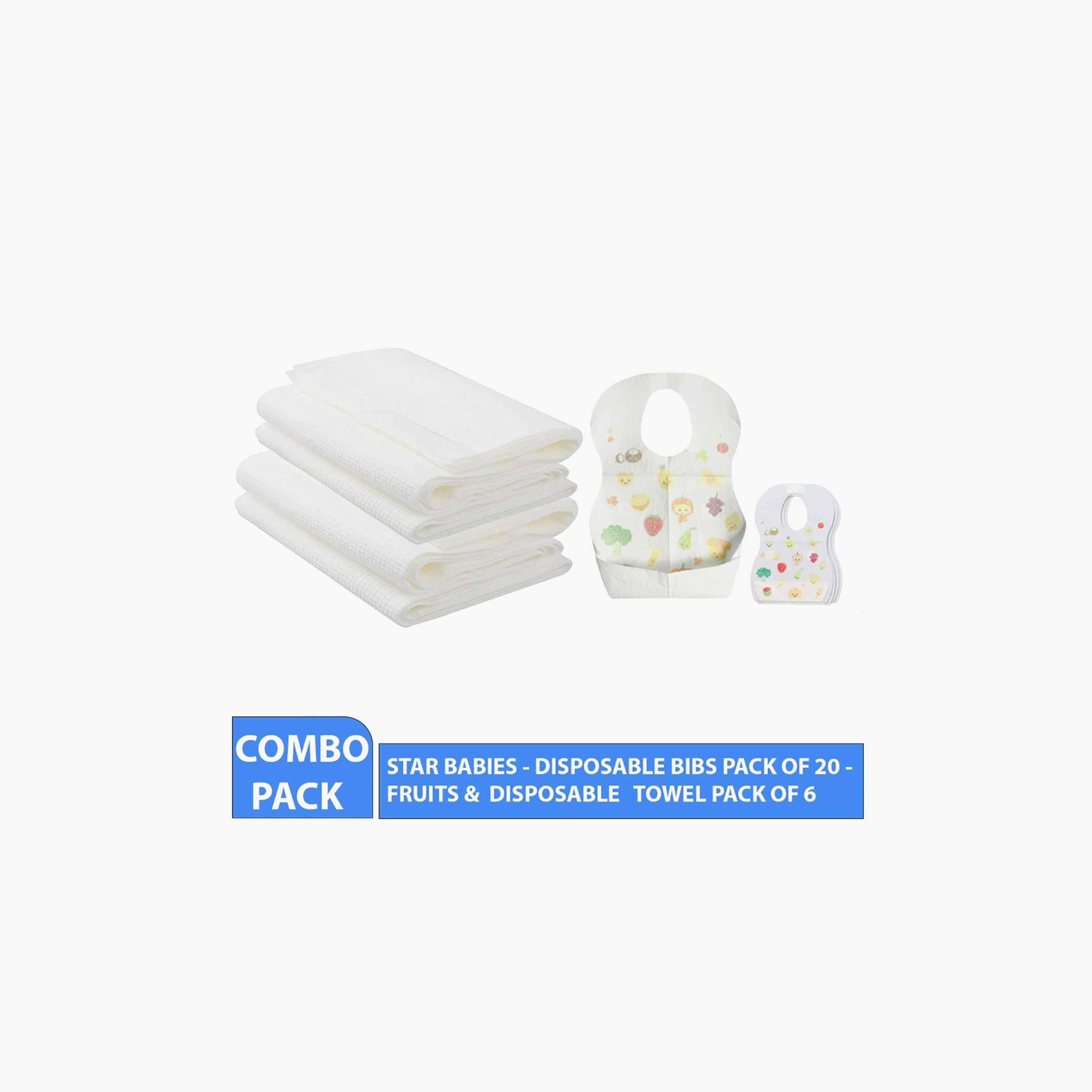 Star Babies 20-Piece Disposable Bibs, Fruit Print with 6-Piece Disposable Towel Bundle-baby-feeding-bibs-image-2