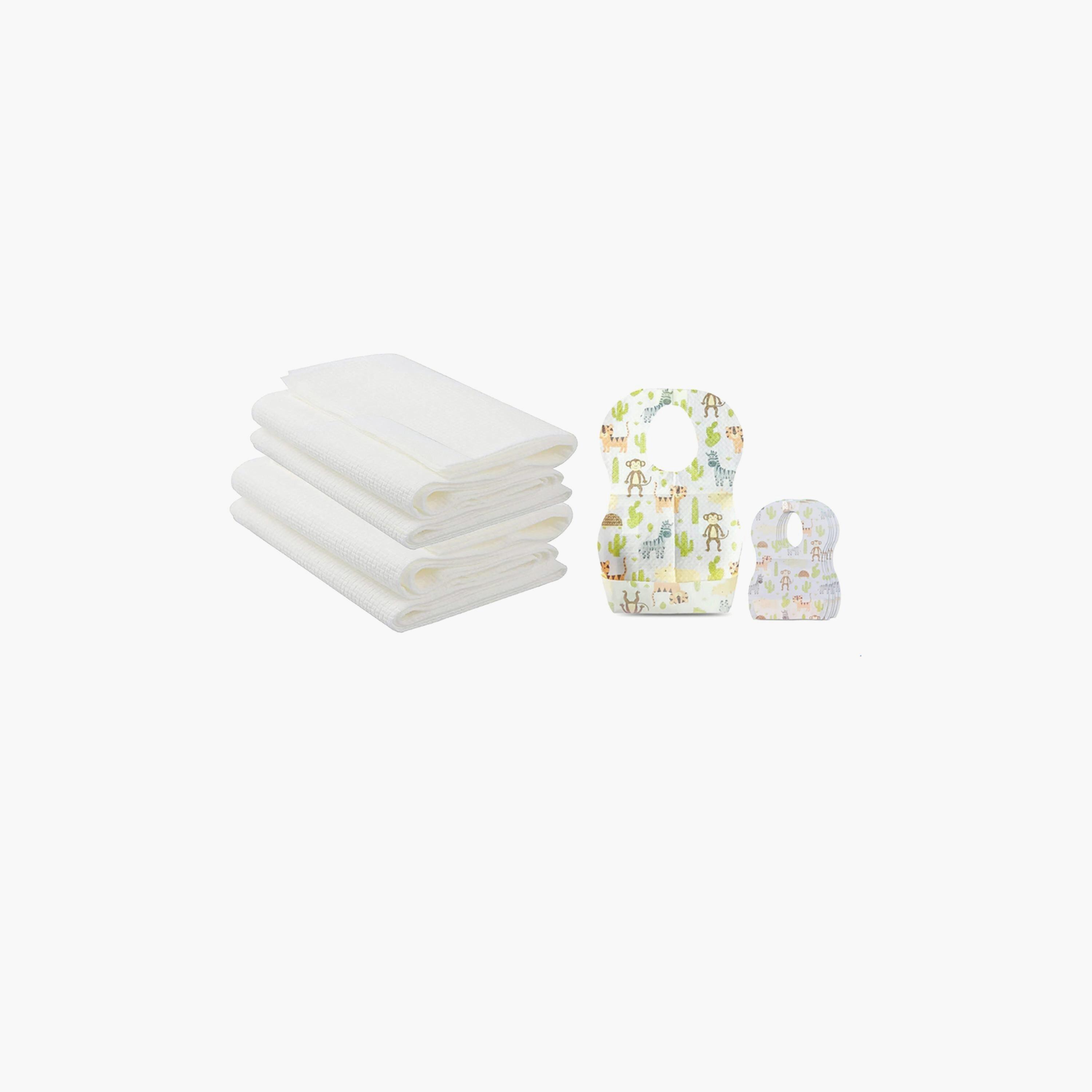 Star Babies 20-Piece Disposable Bibs, Animal Print with 6-Piece Disposable Towel Bundle-baby-feeding-bibs-image-1