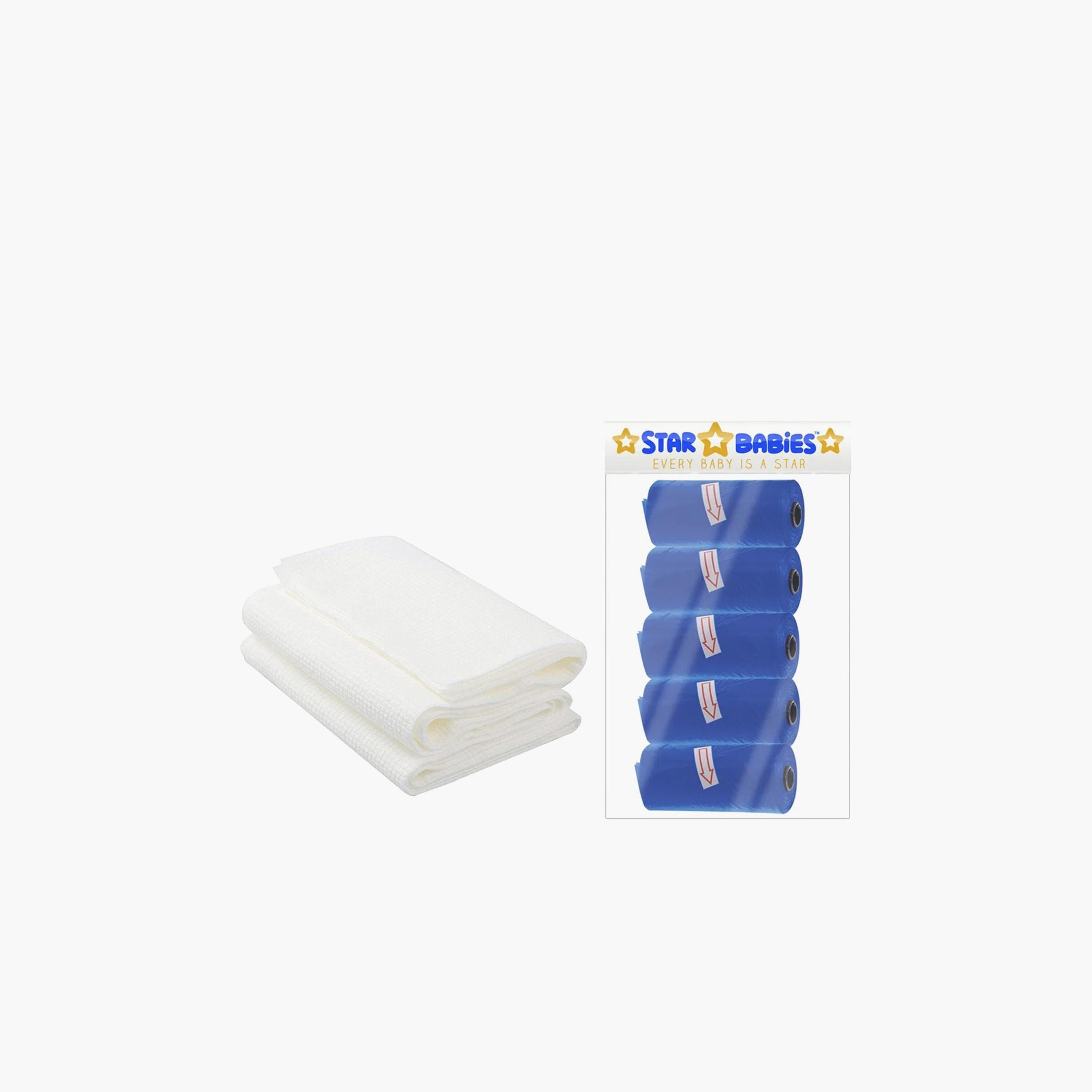 مجموعة من 5 أكياس معطرة من ستار بيبيز مع حزمة مناشف للاستعمال مرة واحدة 3 قطع-baby-bathandcare-towels-image-1