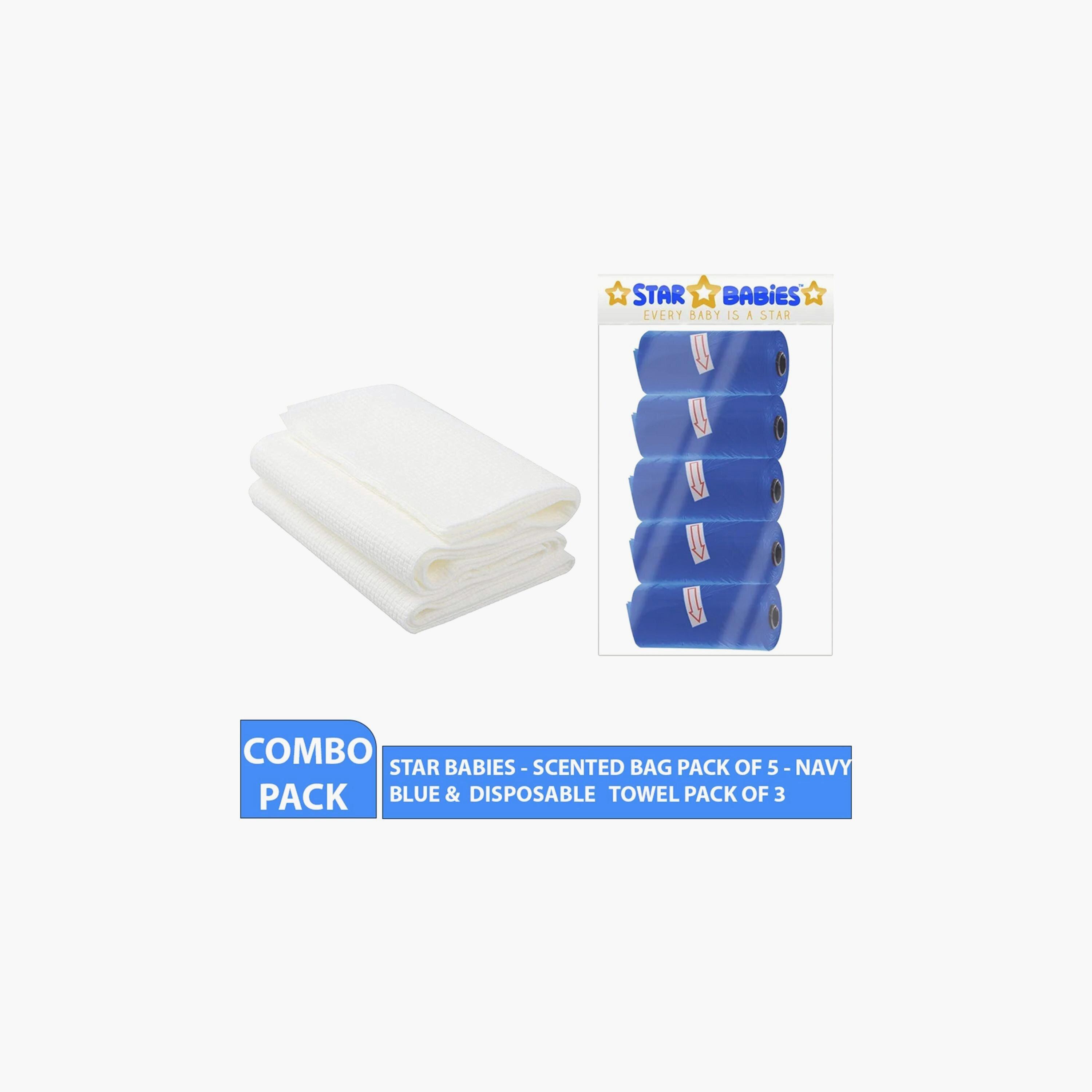 مجموعة من 5 أكياس معطرة من ستار بيبيز مع حزمة مناشف للاستعمال مرة واحدة 3 قطع-baby-bathandcare-towels-image-2