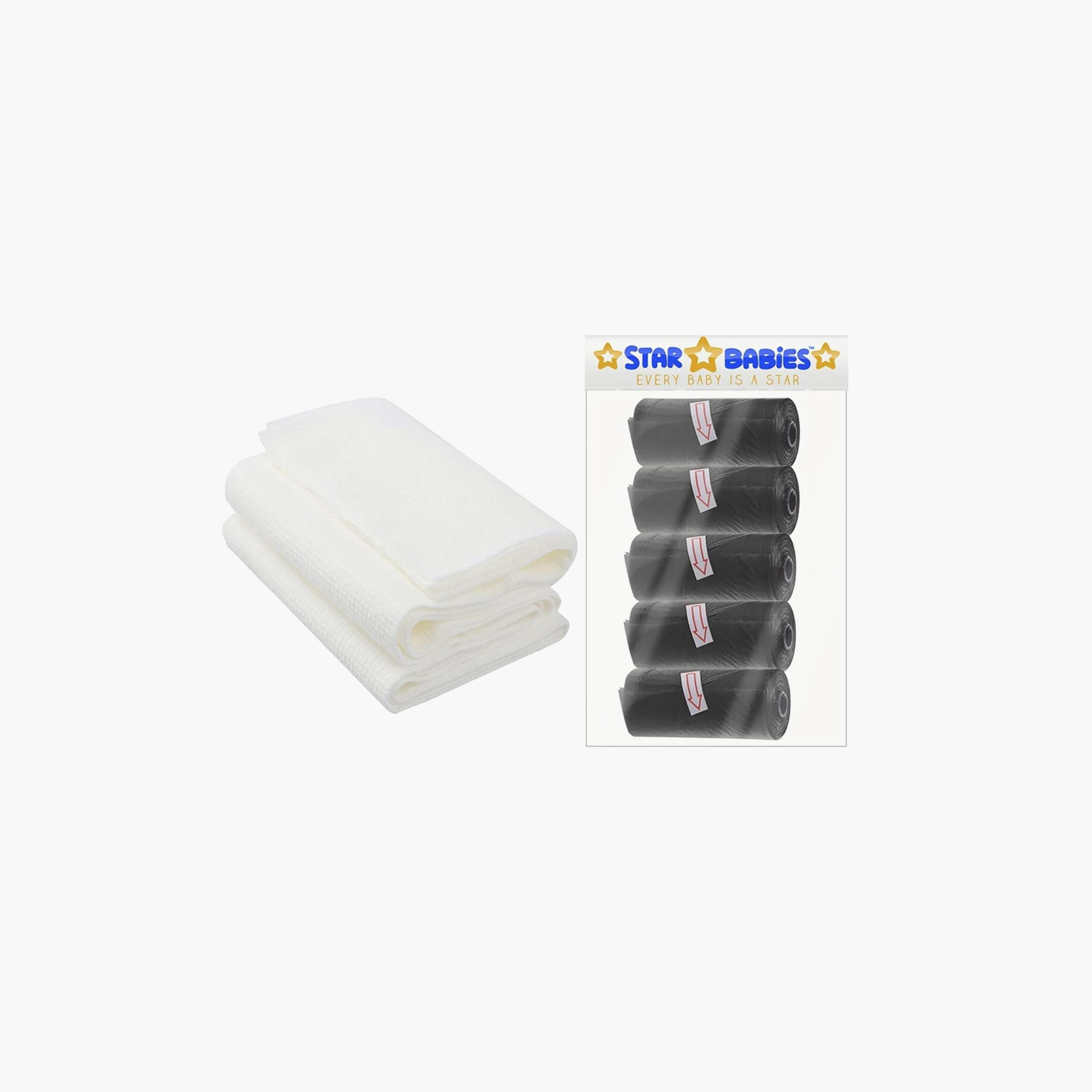 Star Babies Pack of 5 Scented Bags with 3-Piece Disposable Towel Bundle-baby-diapering-binsandrefills-image-1