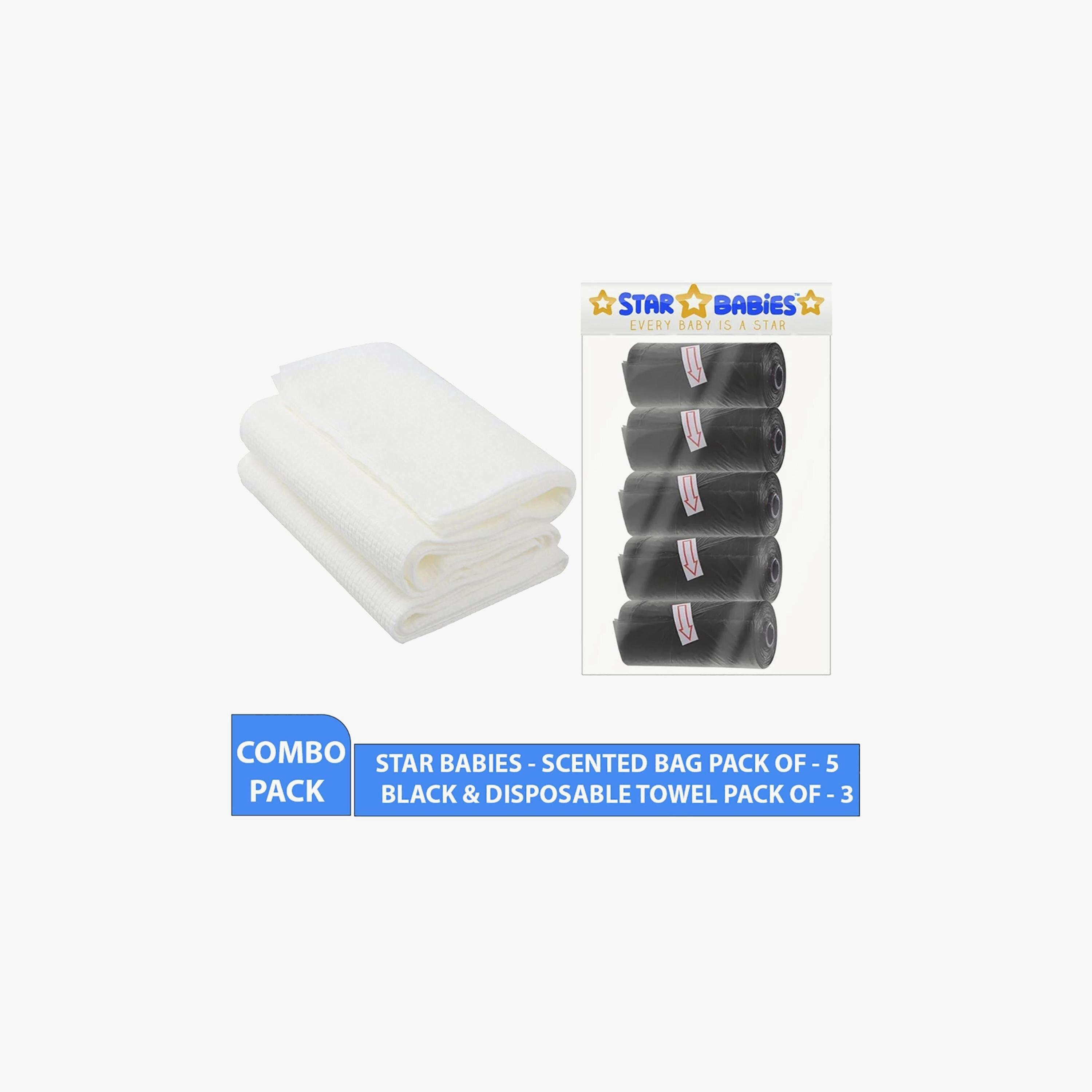 Star Babies Pack of 5 Scented Bags with 3-Piece Disposable Towel Bundle-baby-diapering-binsandrefills-image-2