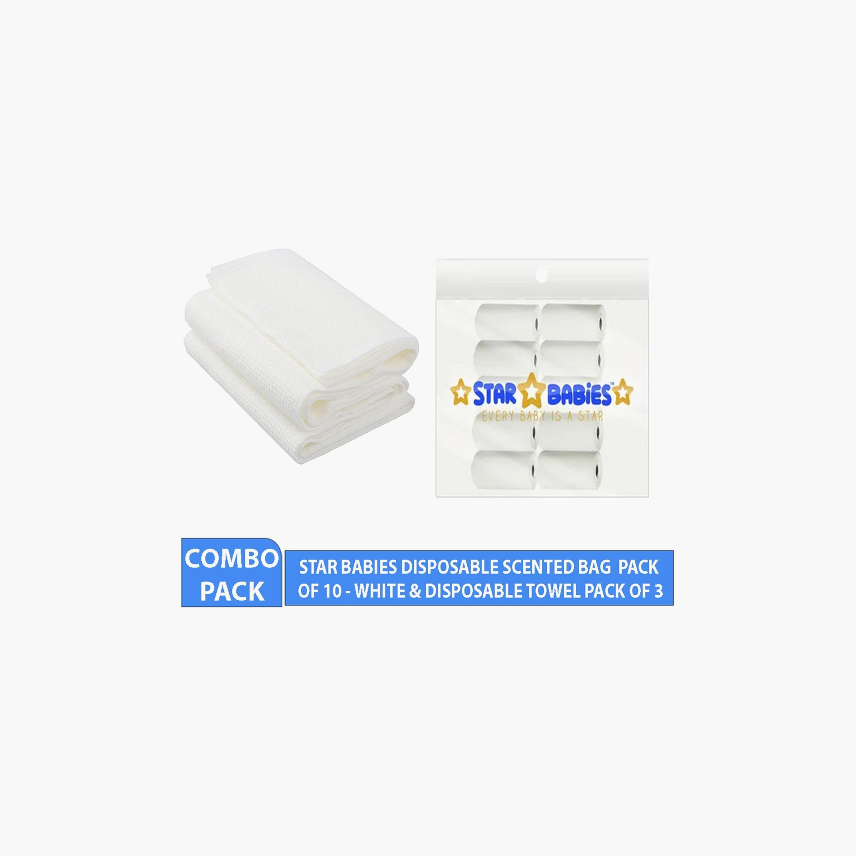مجموعة من 10 أكياس معطرة من ستار بيبيز مع حزمة مناشف للاستعمال مرة واحدة 3 قطع -baby-bathandcare-towels-image-2
