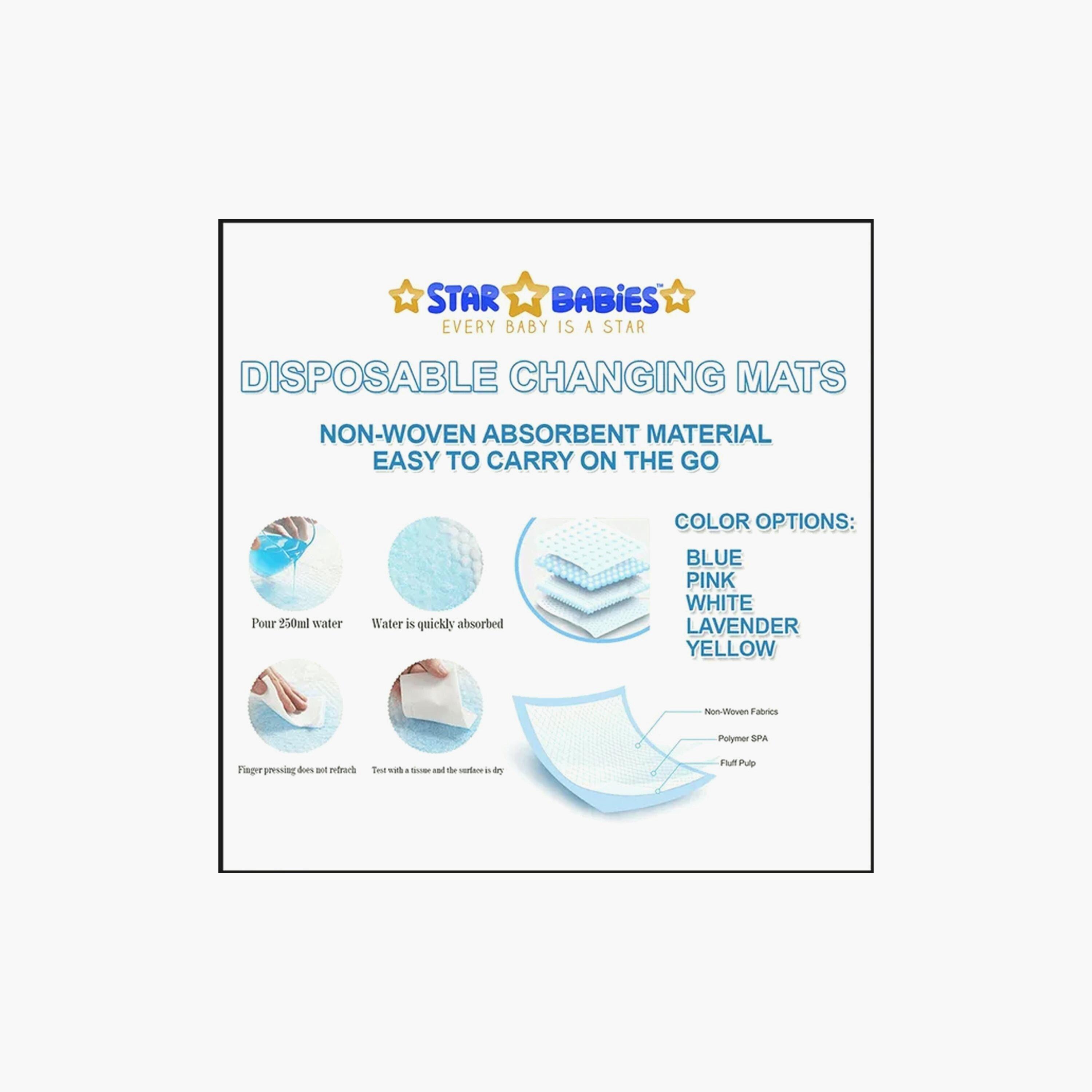 سجاد تغيير للاستعمال مرة واحدة 15 قطعة من ستار بيبيز مع حزمة مناشف للاستعمال مرة واحدة 3 قطع-baby-diapering-binsandrefills-image-1