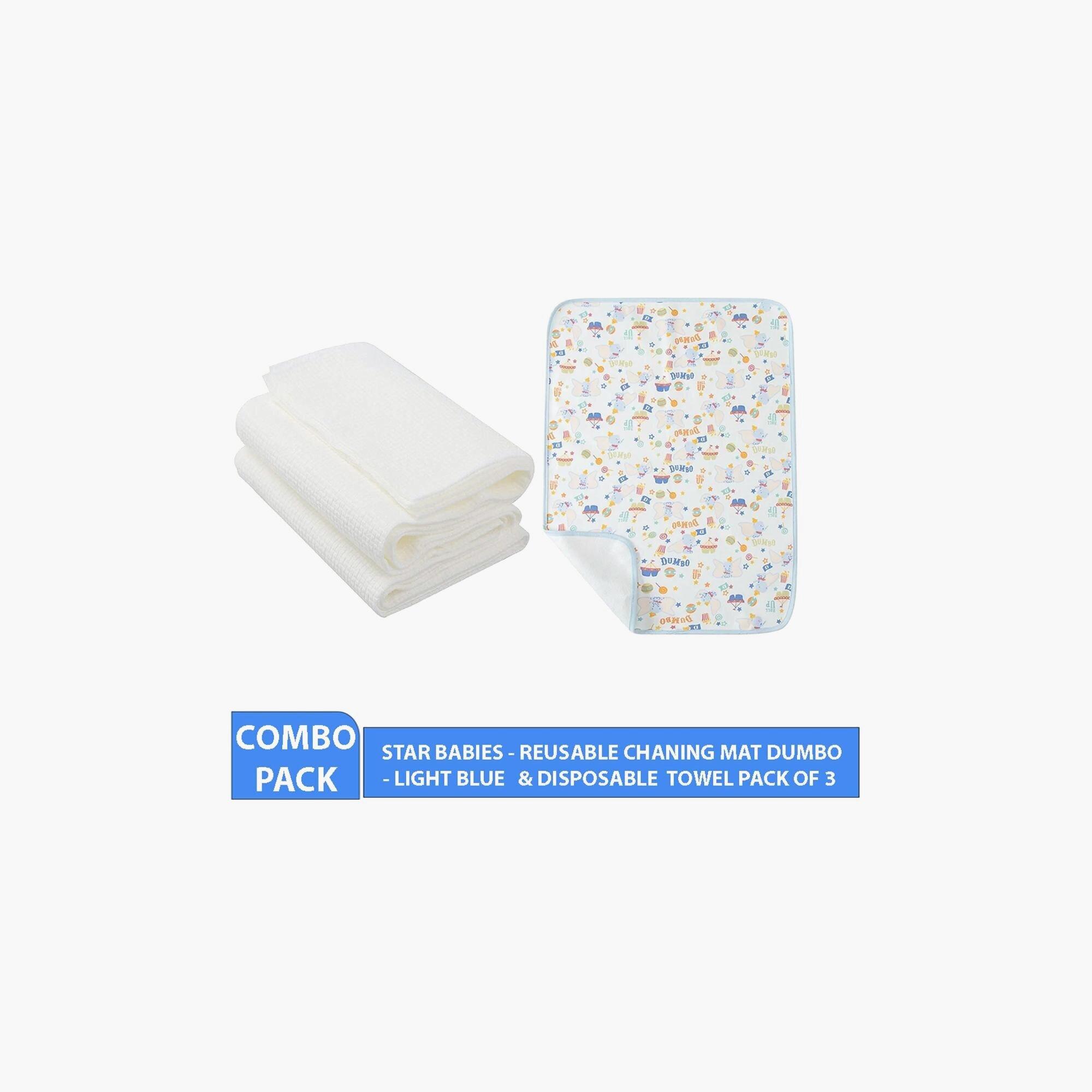 Star Babies Reusable Changing Mats with 3-Piece Disposable Towel Gift Set, Light Blue Dumbo Print-baby-diapering-changingmats-image-2